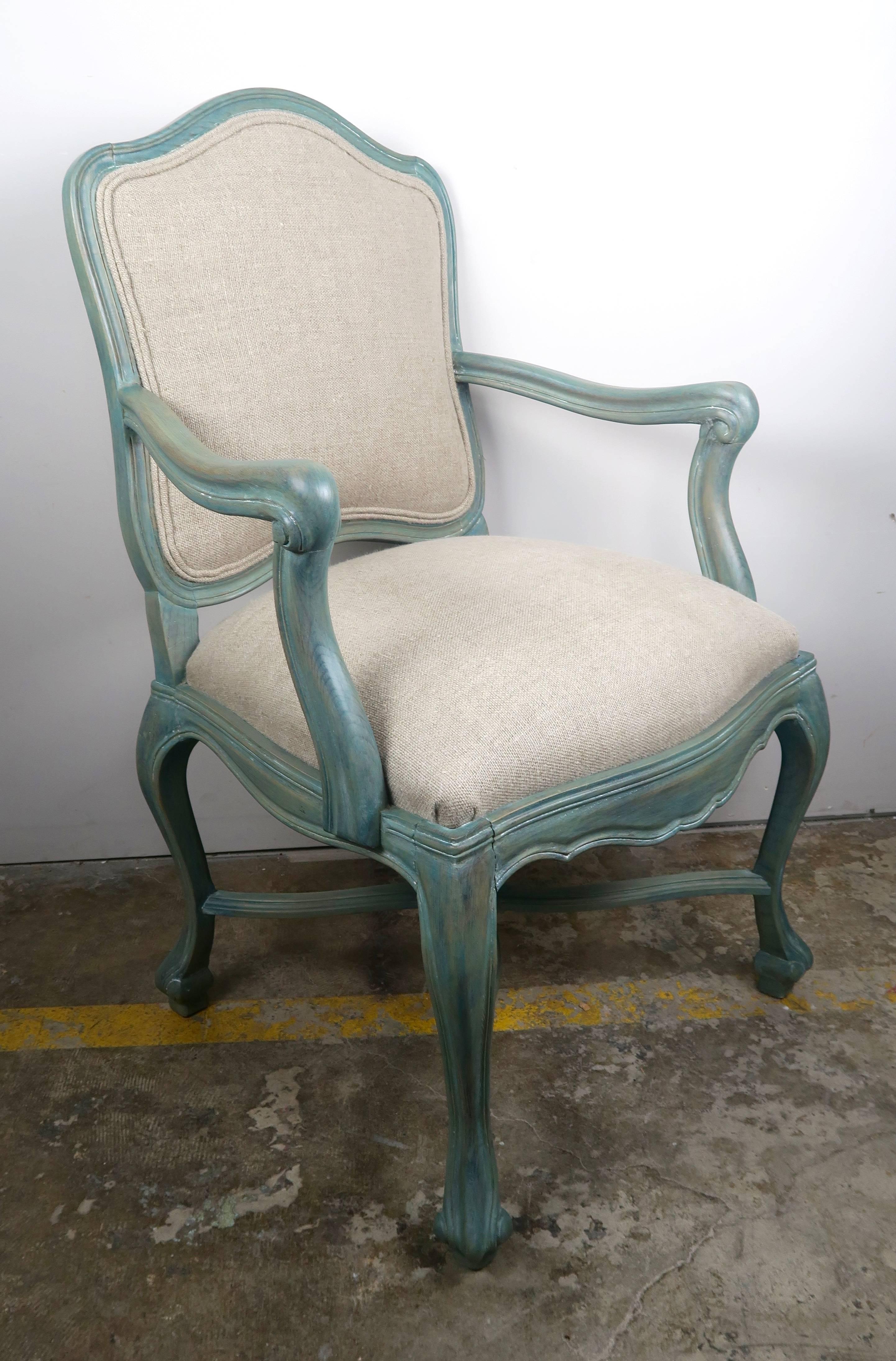 French Set of 8 Louis XV Style Painted Dining Chairs, circa 1930s