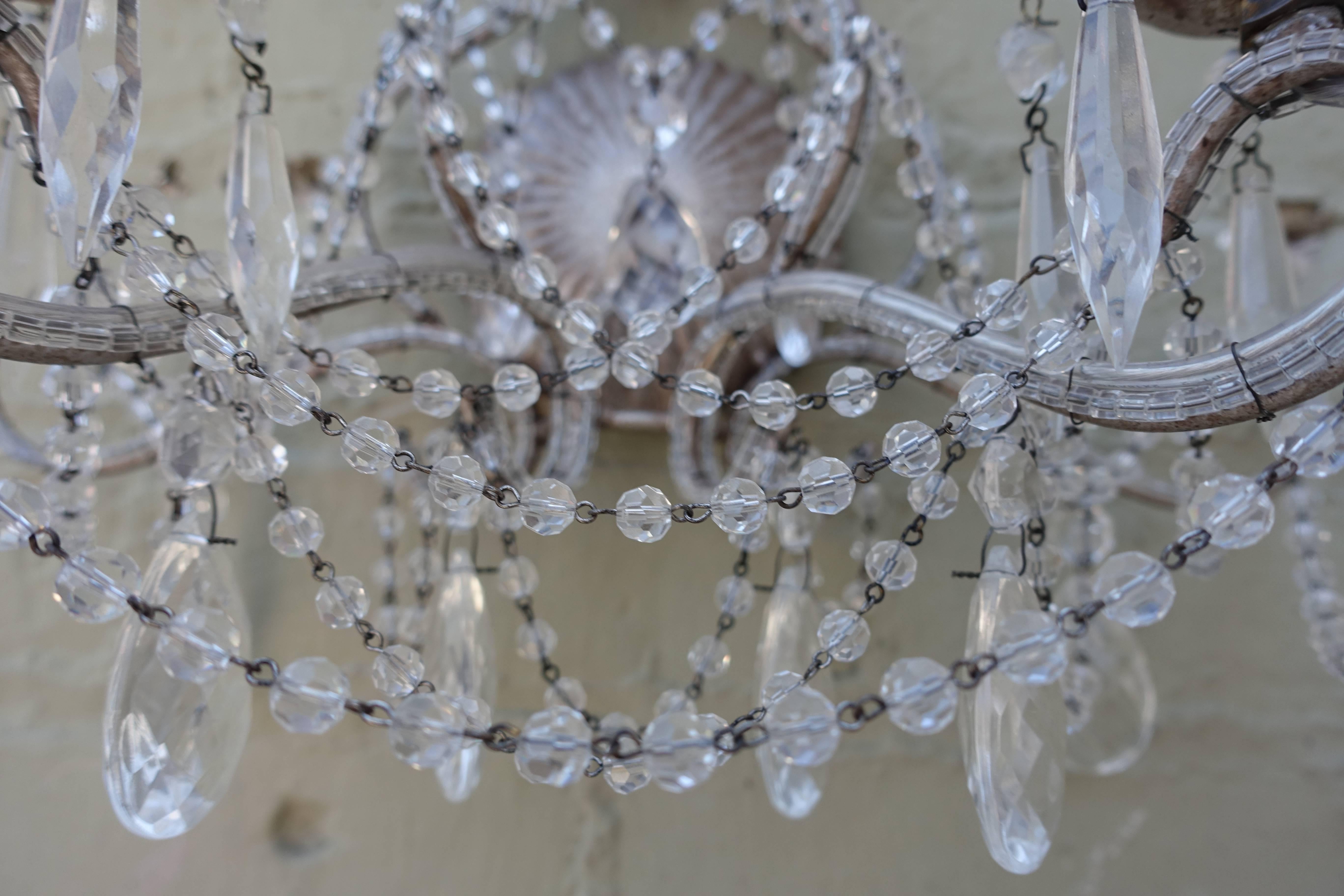 Unknown Pair of Silver Metal and Crystal Sconces