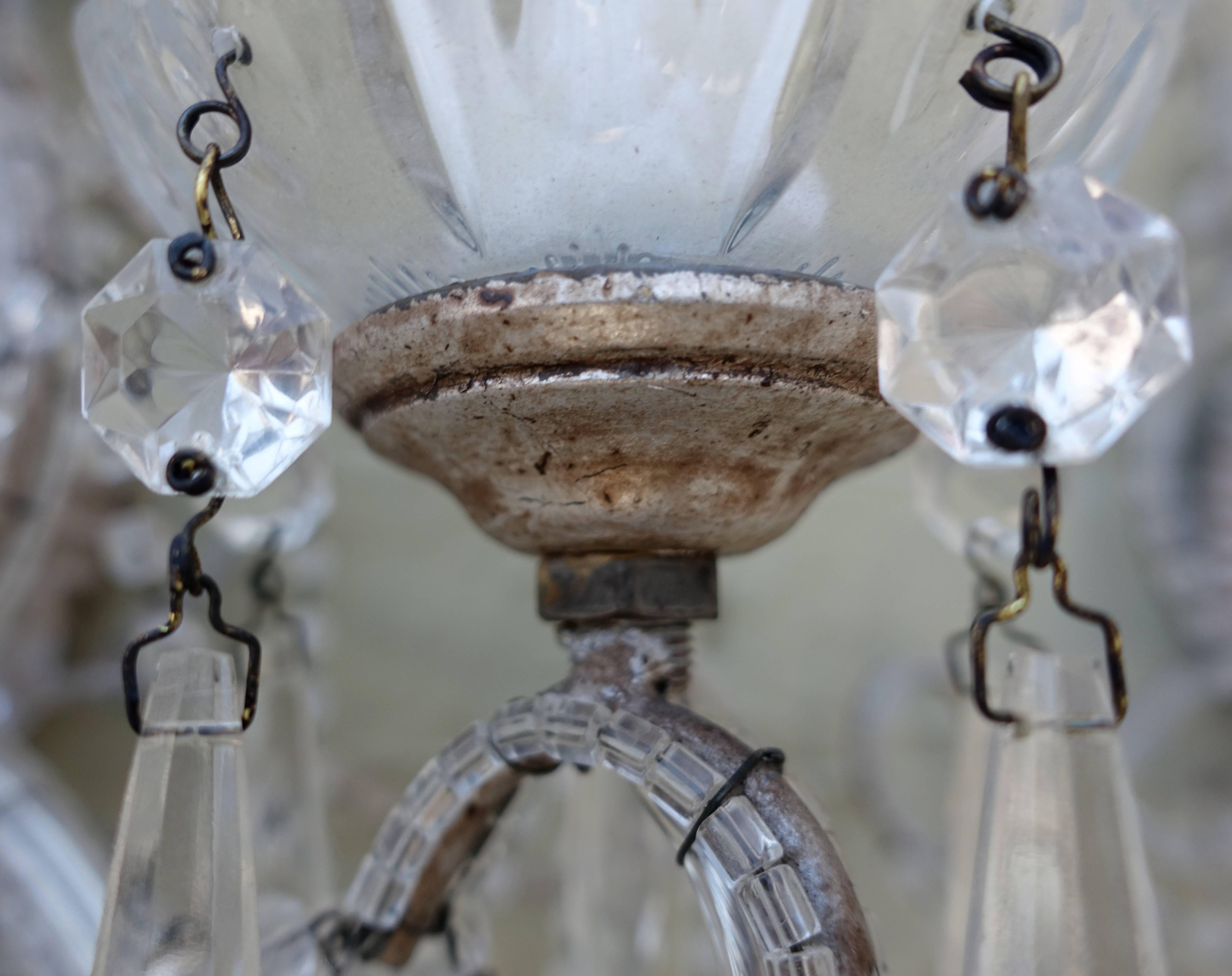 20th Century Pair of Silver Metal and Crystal Sconces