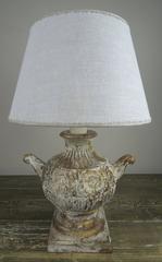 Pair of Carved Italian Painted Urn Lamps with Custom Linen Shades