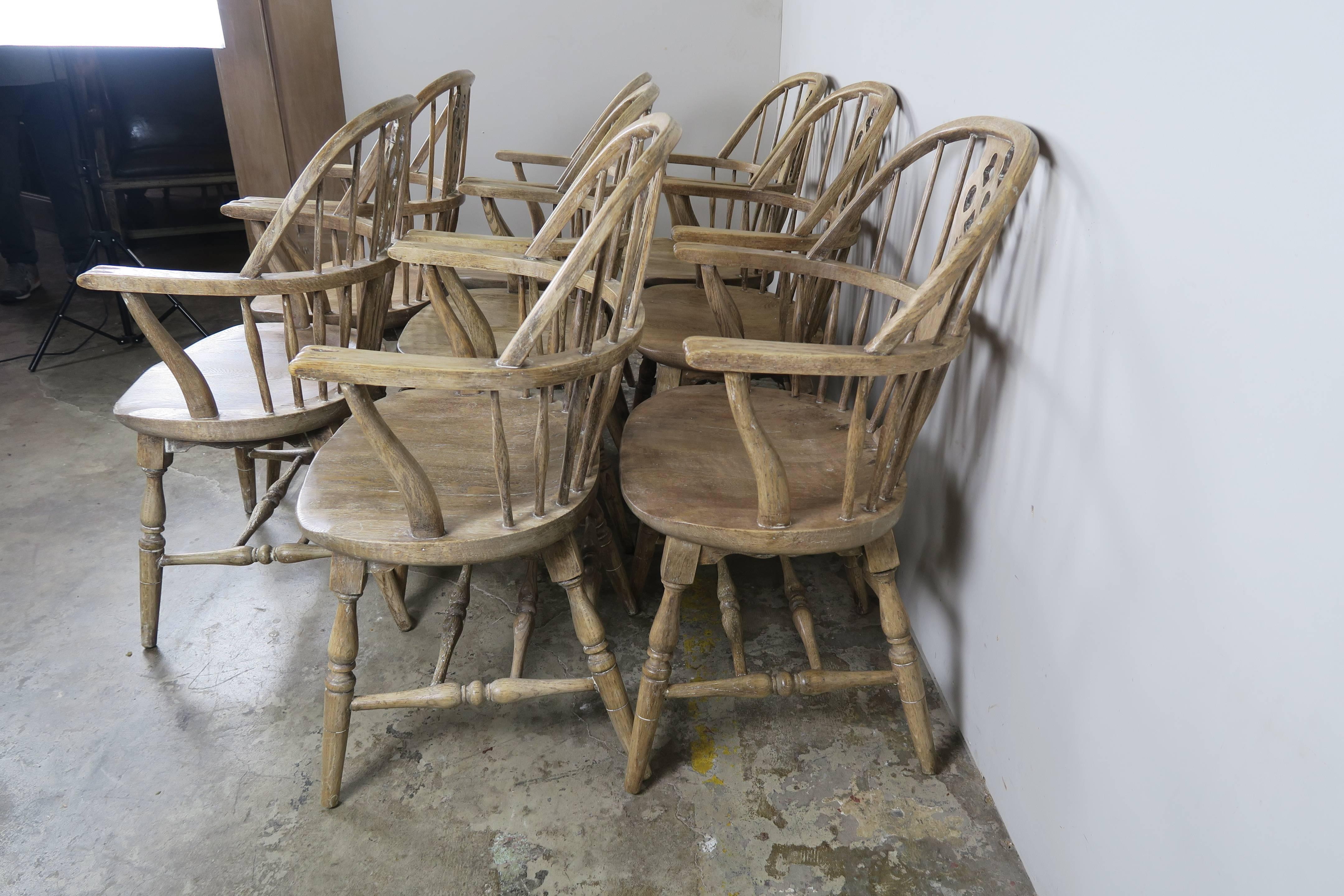 Set of Eight English Windsor Style Armchairs In Distressed Condition In Los Angeles, CA