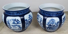 Pair of Blue and White Chinese Planters
