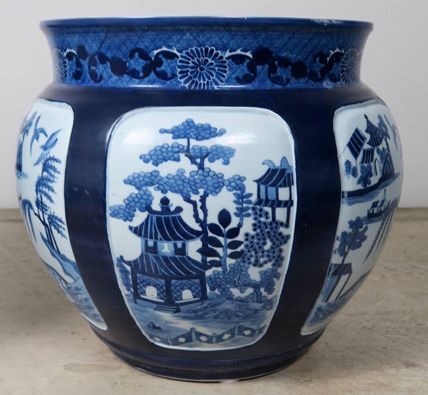 blue and white chinese planters