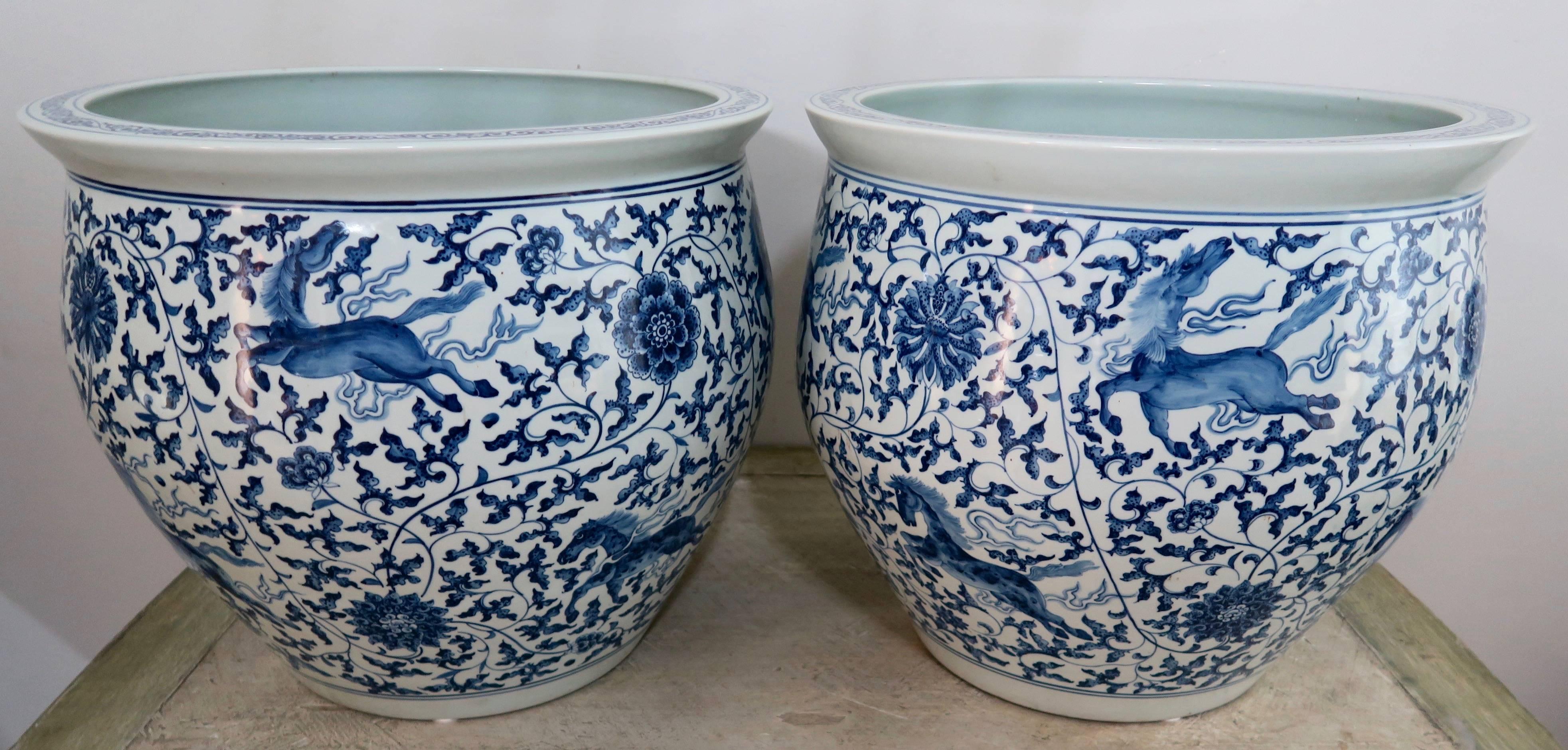 20th Century Chinese Porcelain Blue and White Planters, Pair