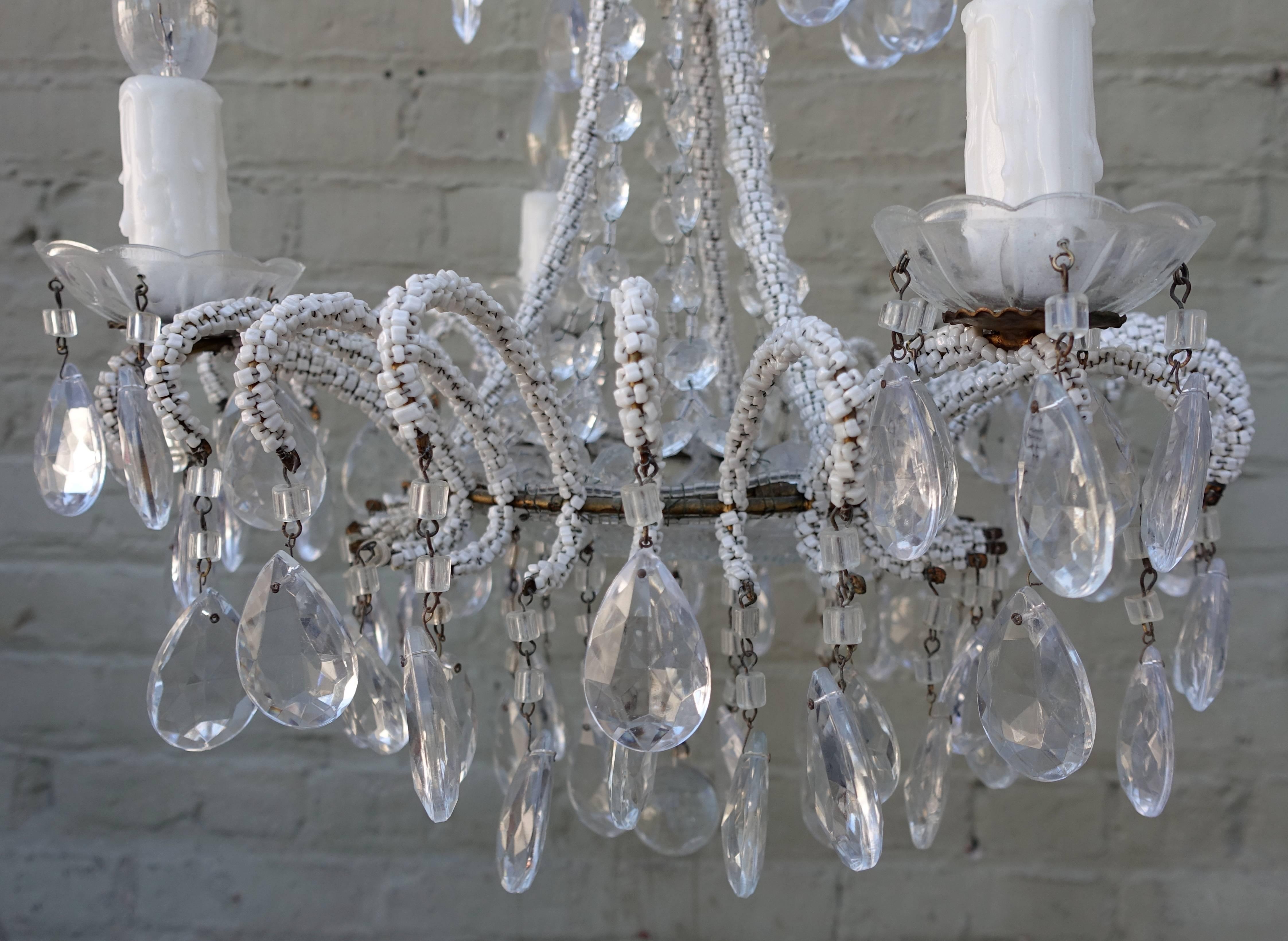 Rococo Four-Light Crystal Chandelier with Strung Beading