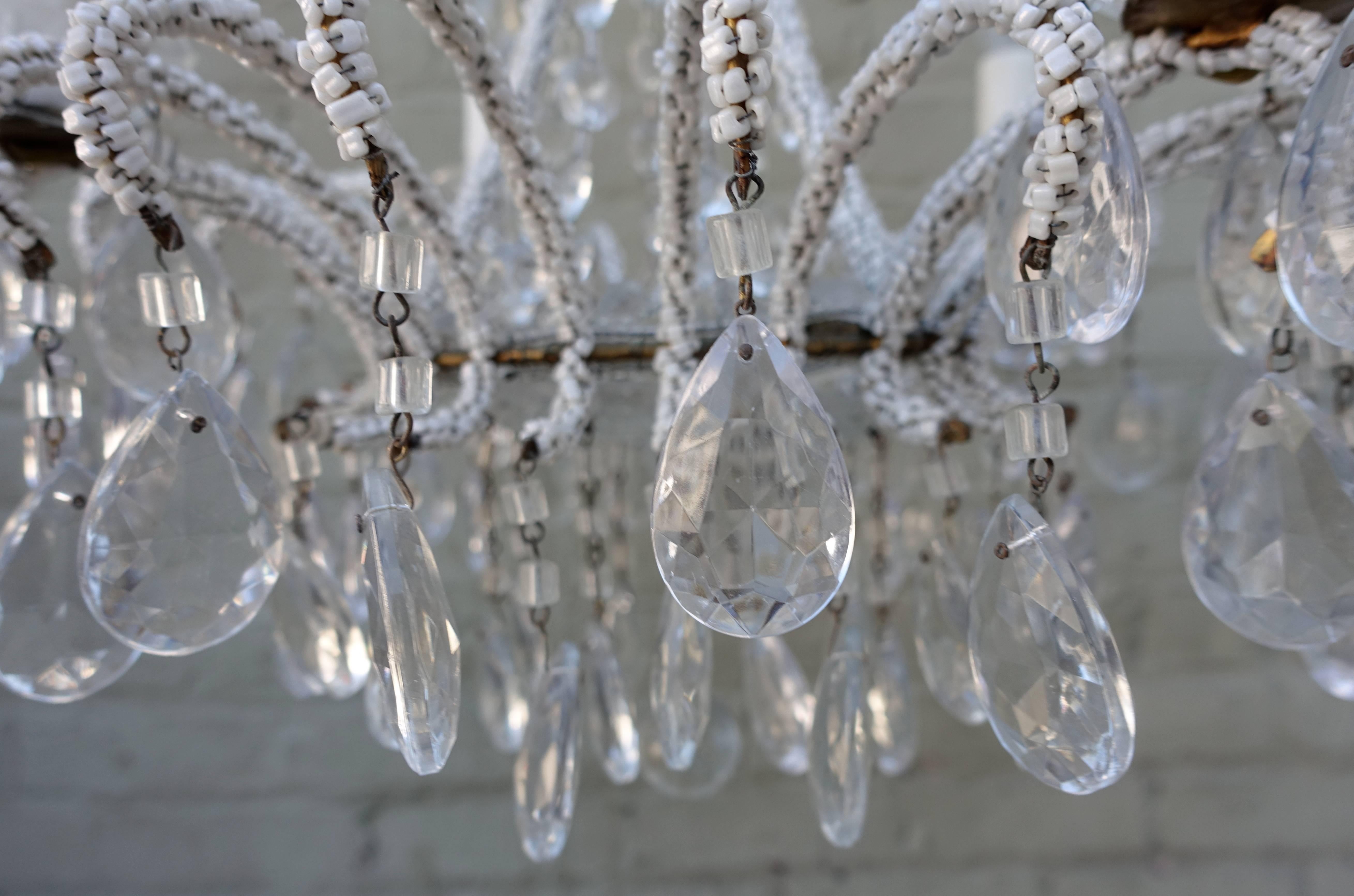 French Four-Light Crystal Chandelier with Strung Beading