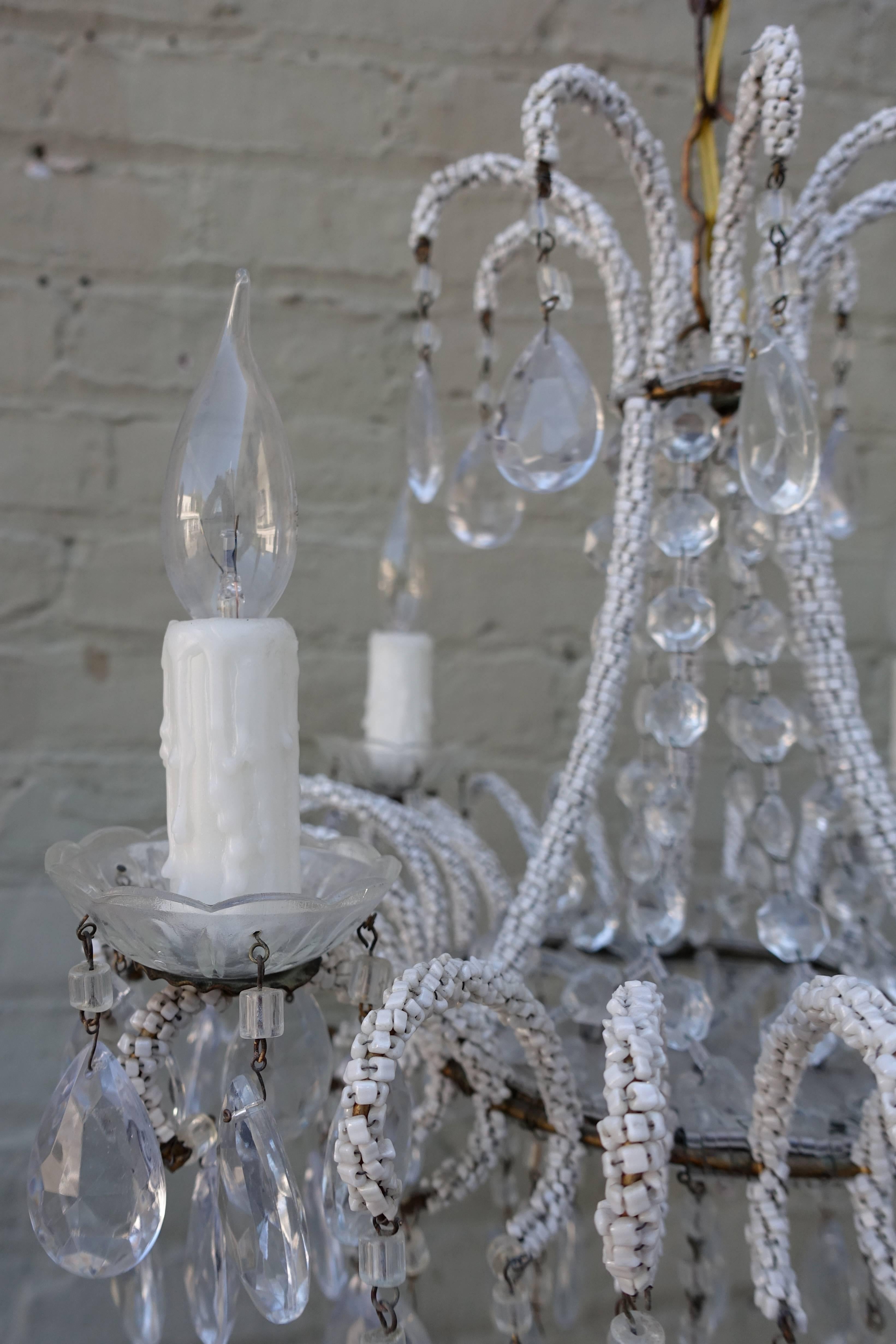 Four-Light Crystal Chandelier with Strung Beading In Excellent Condition In Los Angeles, CA