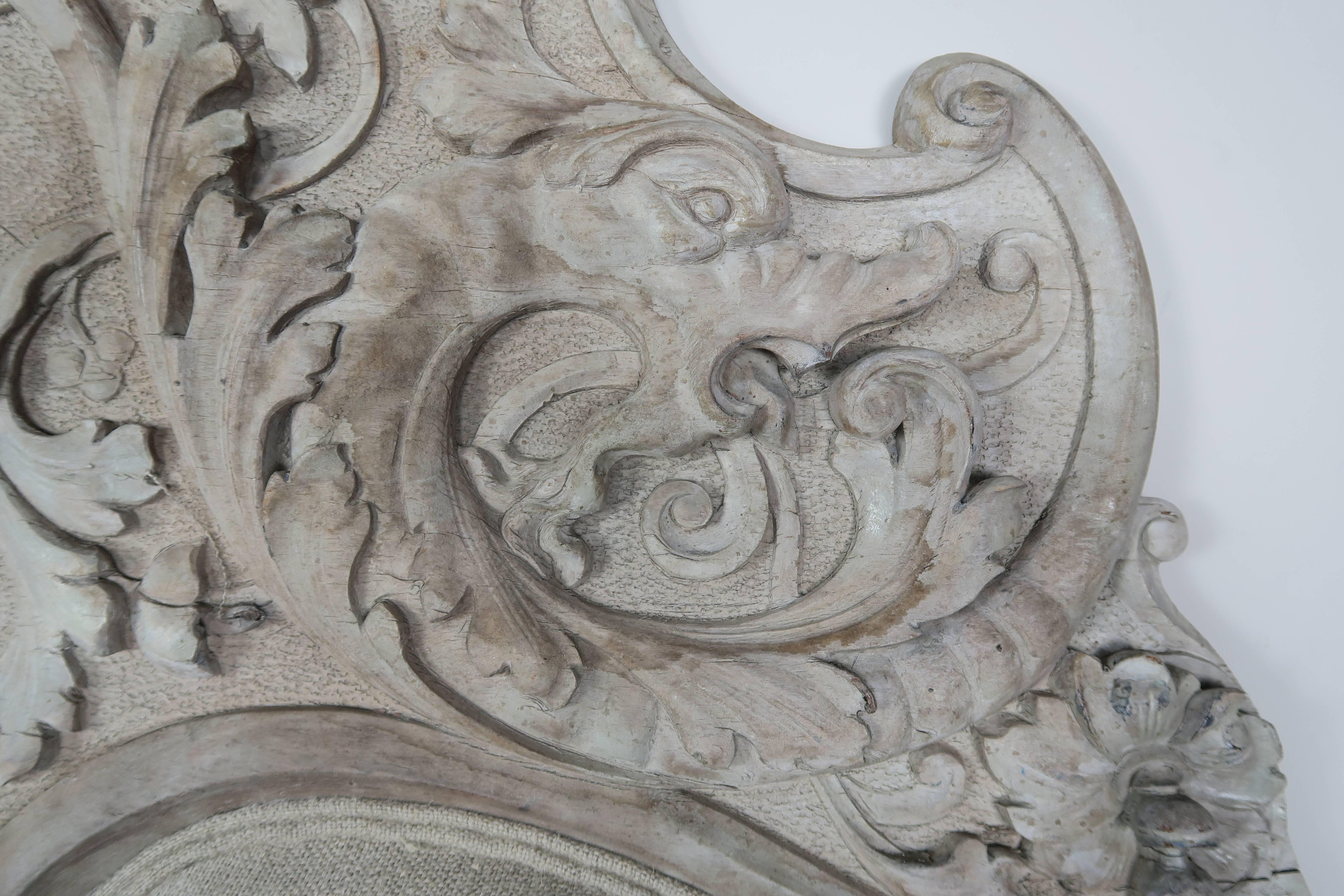 Linen 19th Century, Italian Carved Rococo Style Headboard