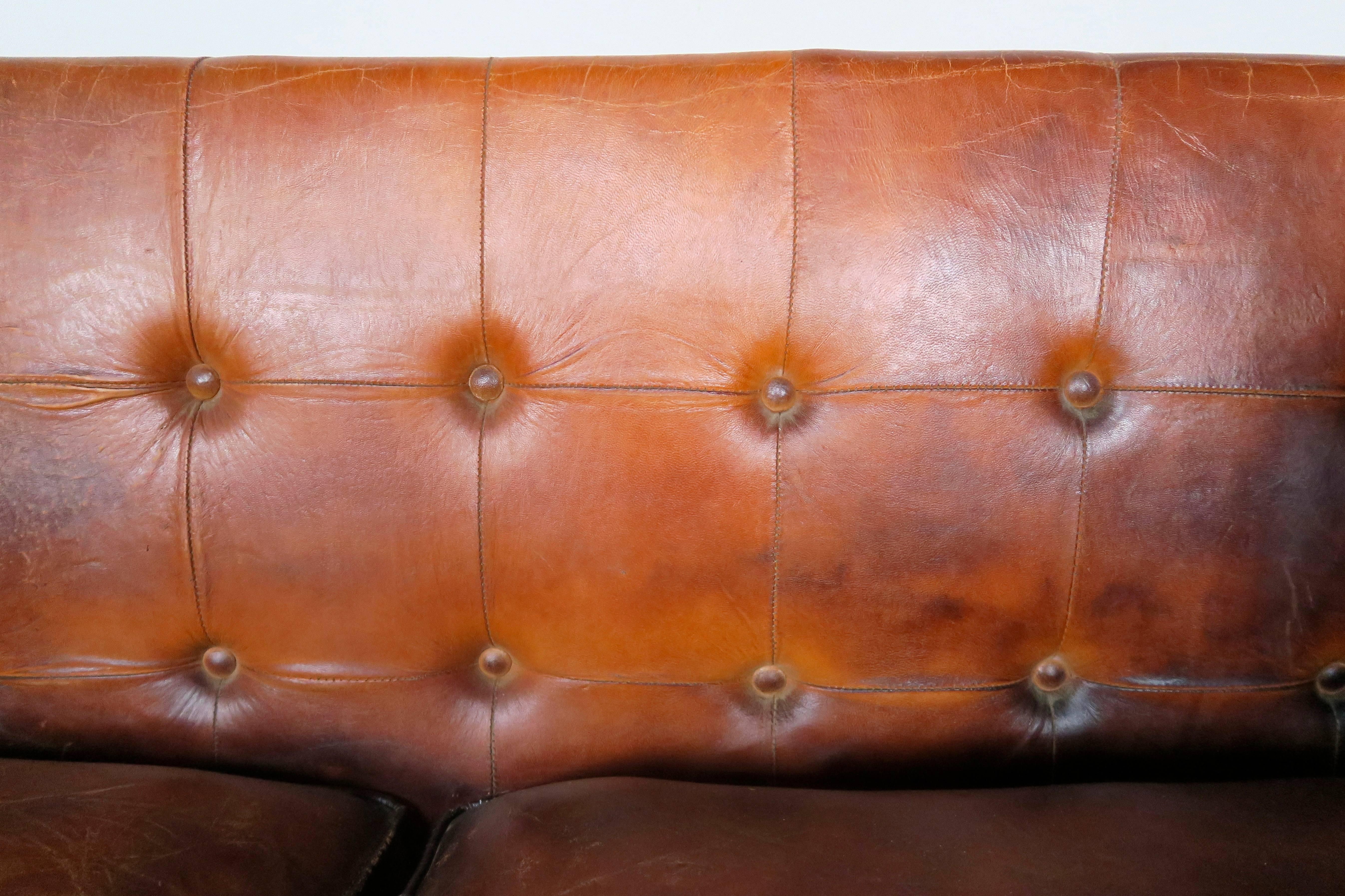 Italian Tabaco Colored Leather Sofa, circa 1950s 2