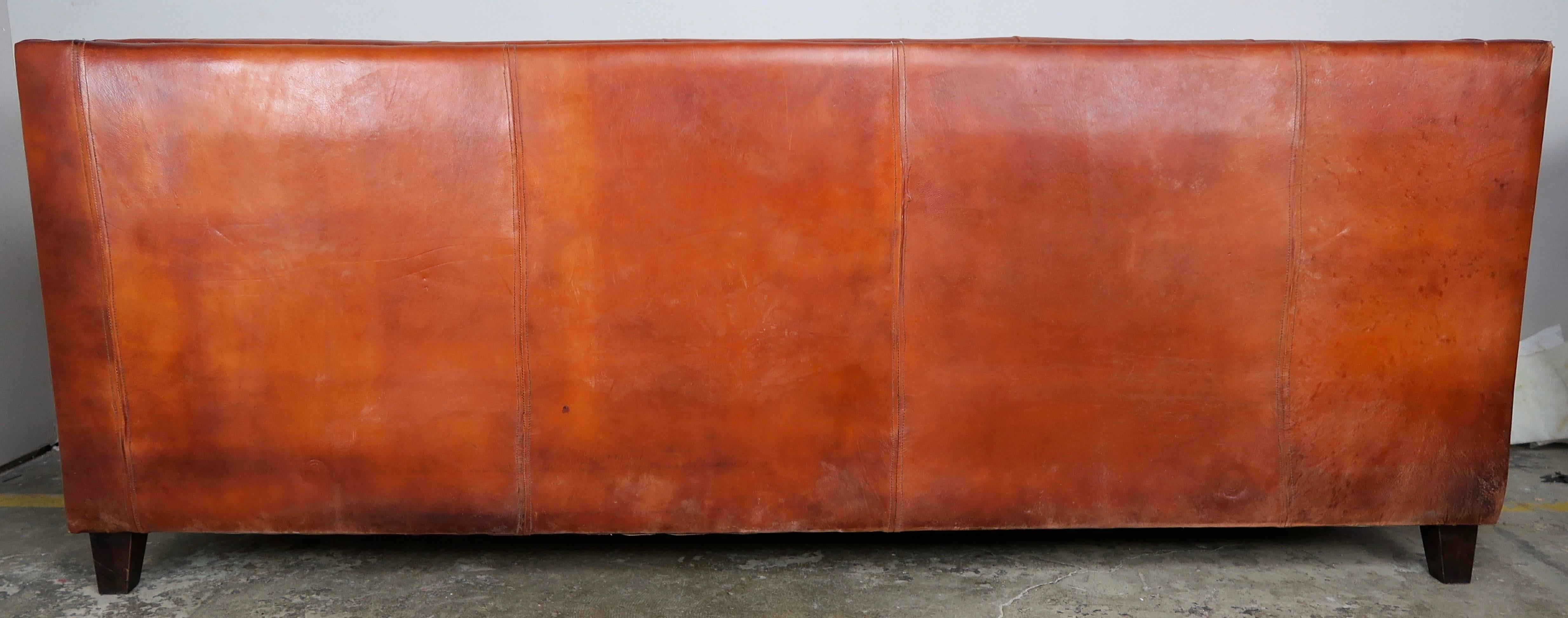 Italian Tabaco Colored Leather Sofa, circa 1950s 5
