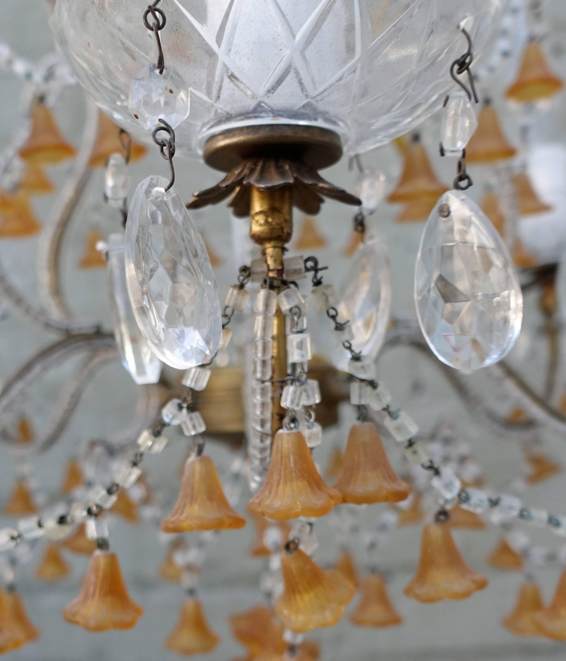 Other Six-Light Italian Beaded Murano Crystal Chandelier with Glass Bells
