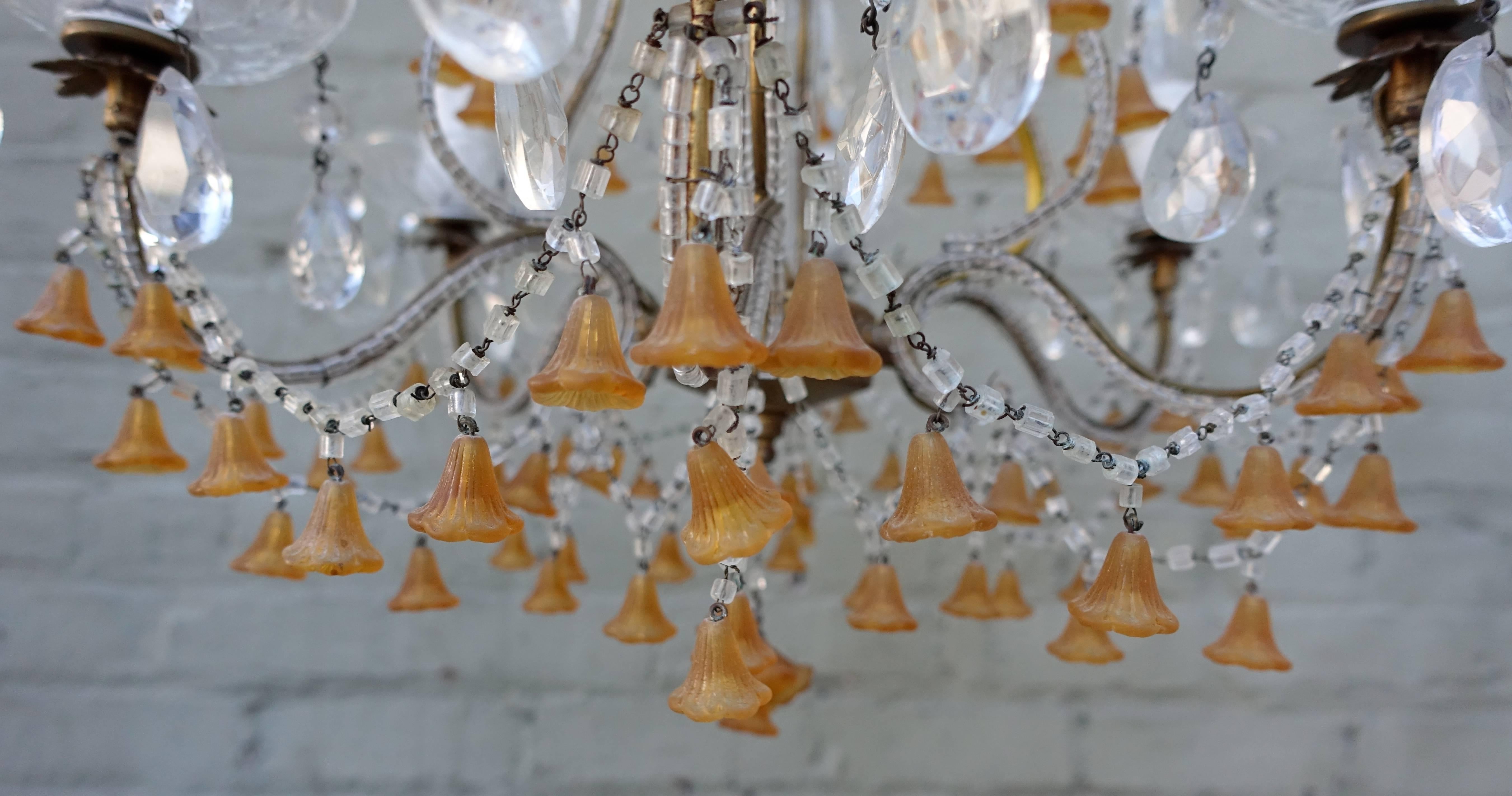 Six-Light Italian Beaded Murano Crystal Chandelier with Glass Bells 1