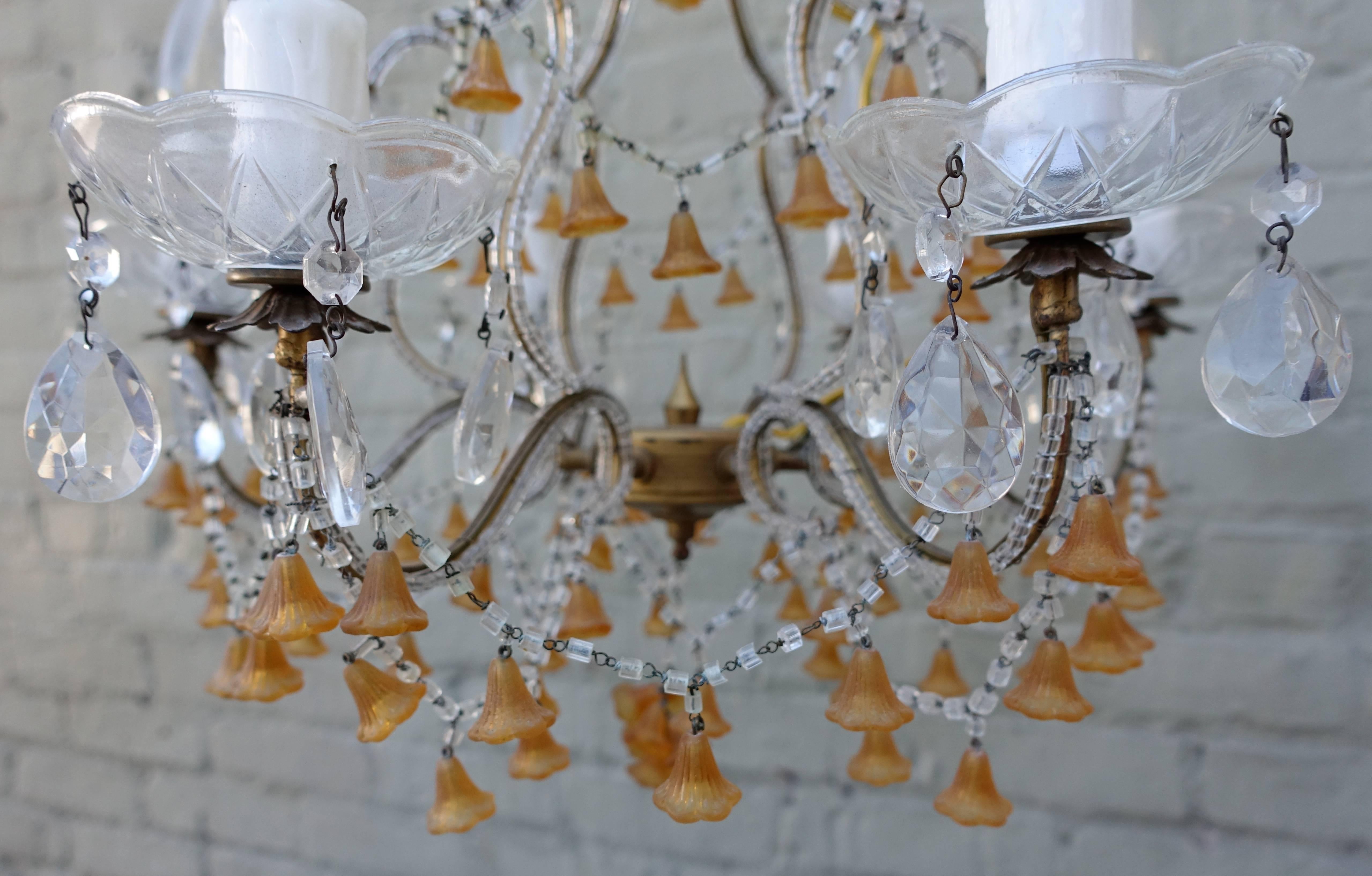 Six-Light Italian Beaded Murano Crystal Chandelier with Glass Bells 2