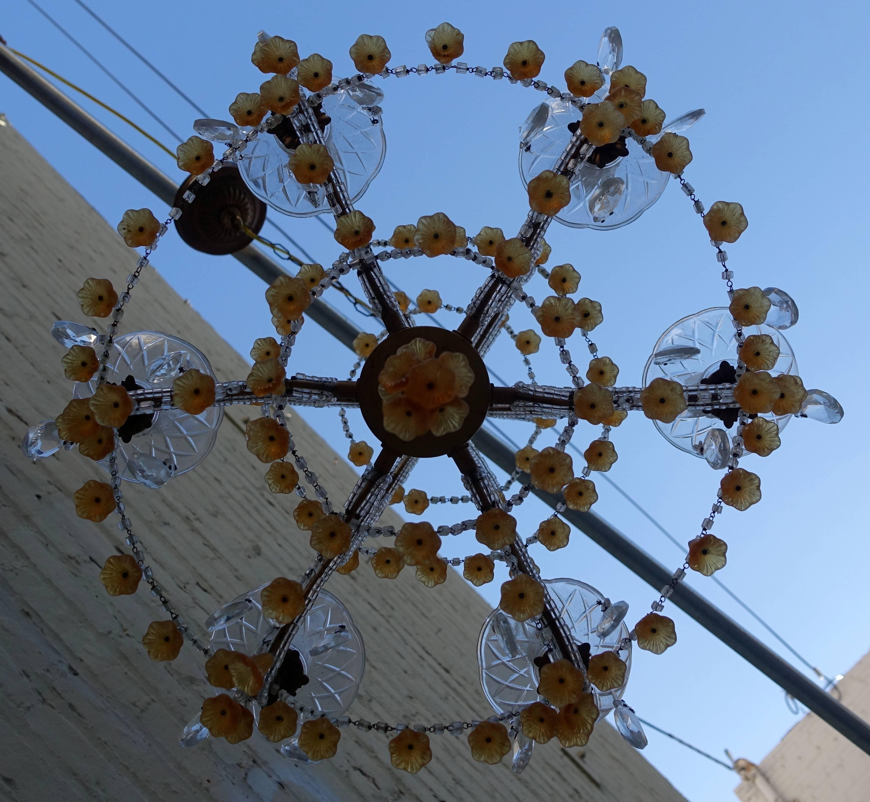 Six-Light Italian Beaded Murano Crystal Chandelier with Glass Bells 3