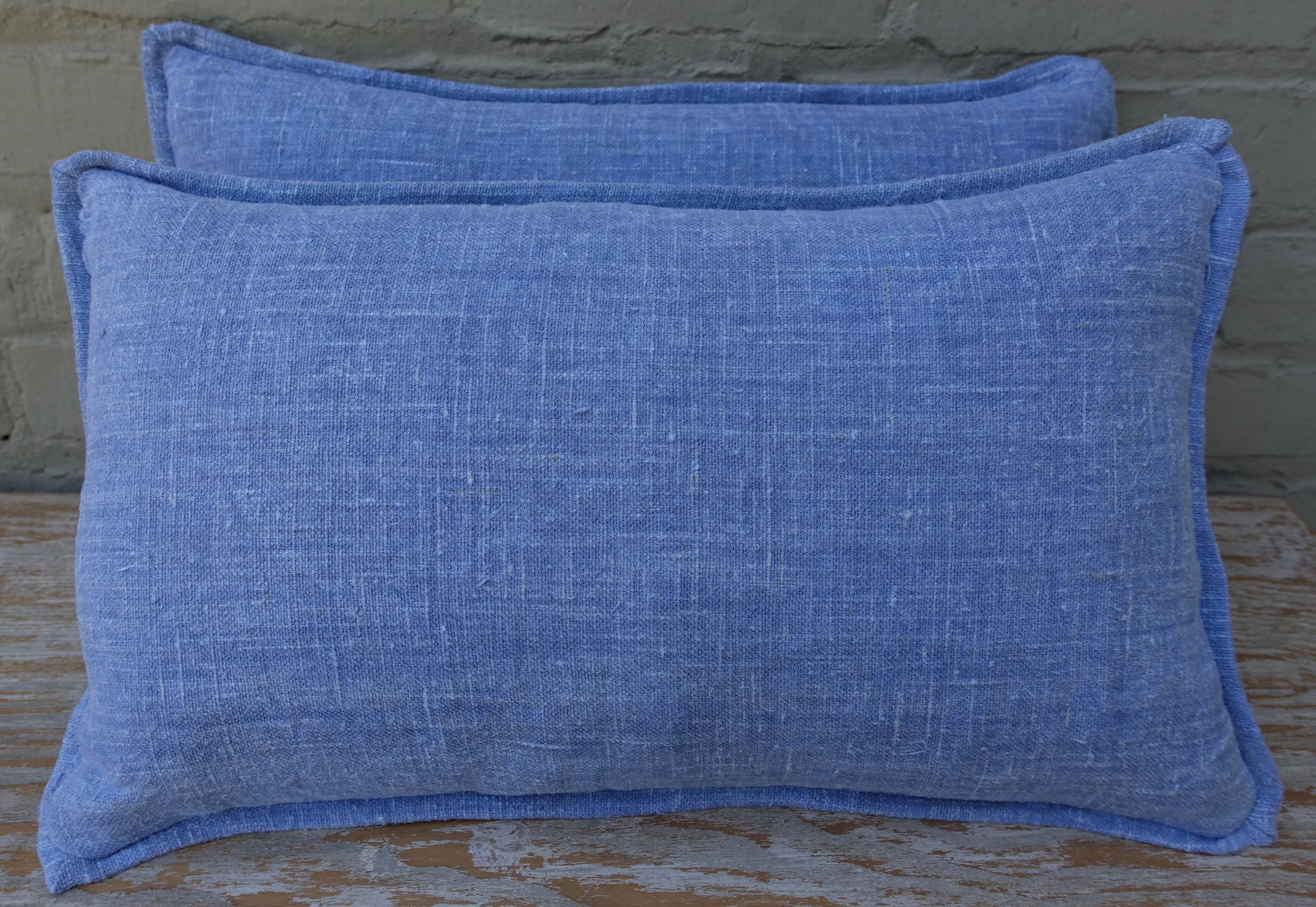 Navy and Light Blue Patterned Batik Pillows, Pair 1
