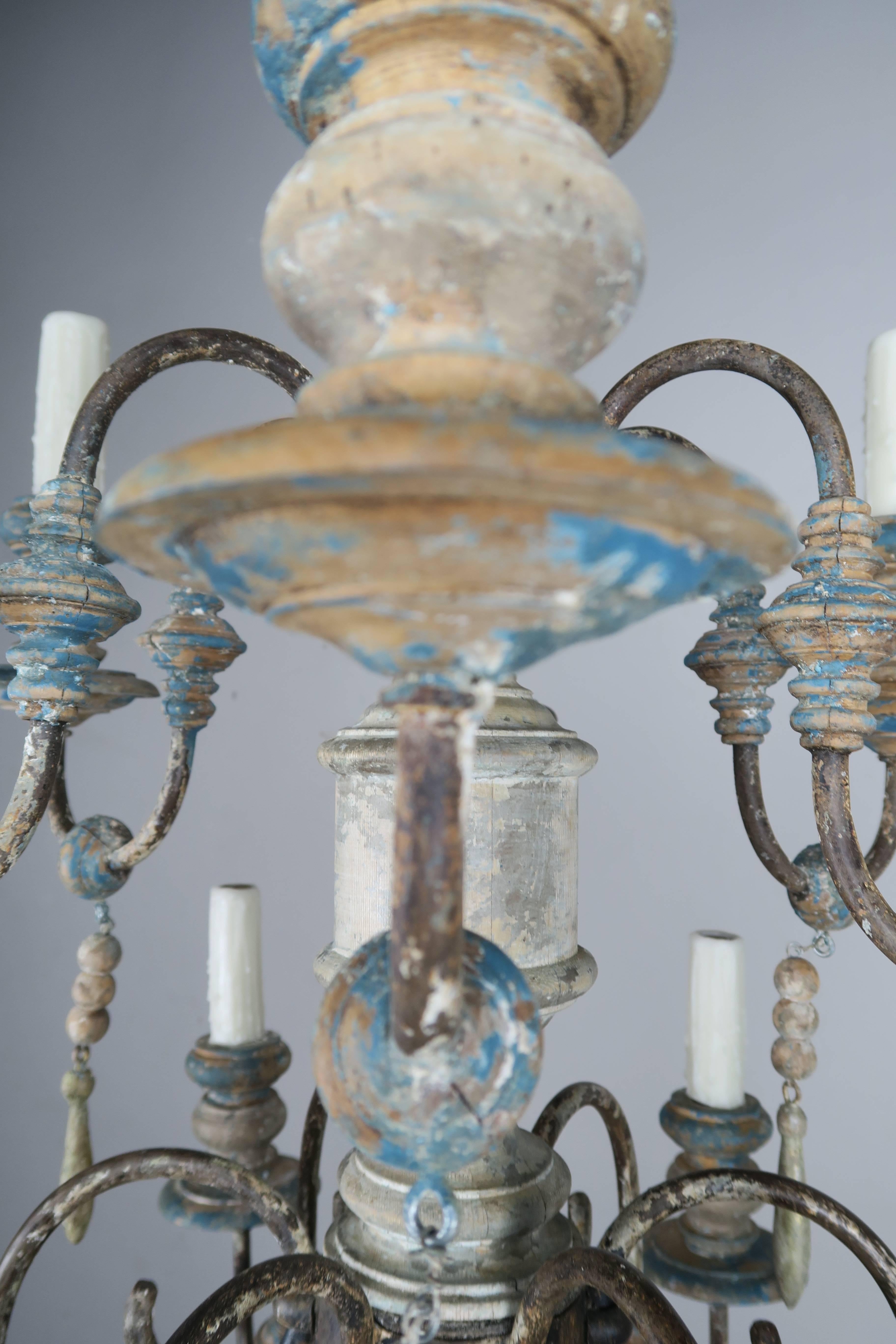 Pair of Twelve-Light Wood and Iron Painted Chandeliers 2