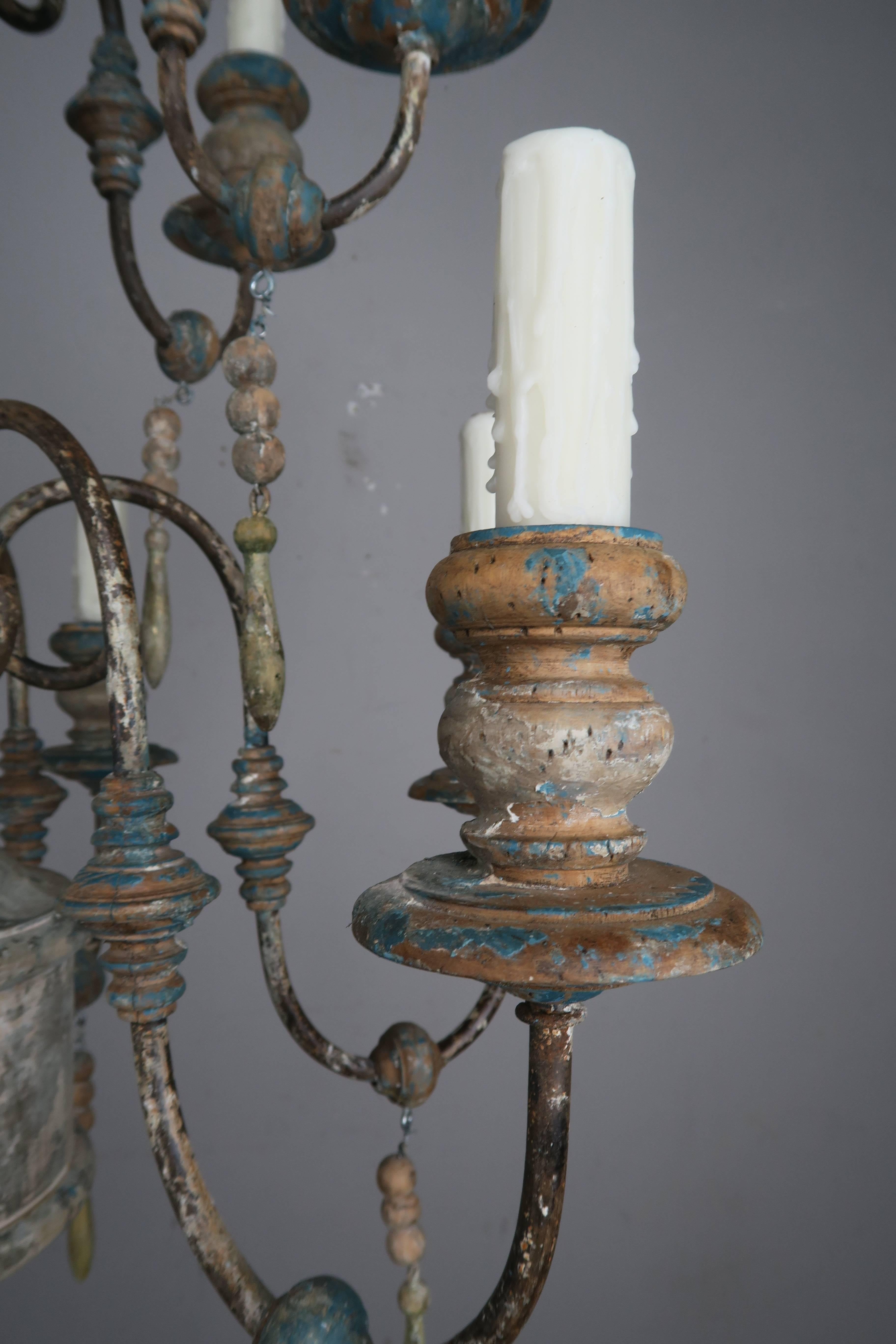 Pair of Twelve-Light Wood and Iron Painted Chandeliers 3
