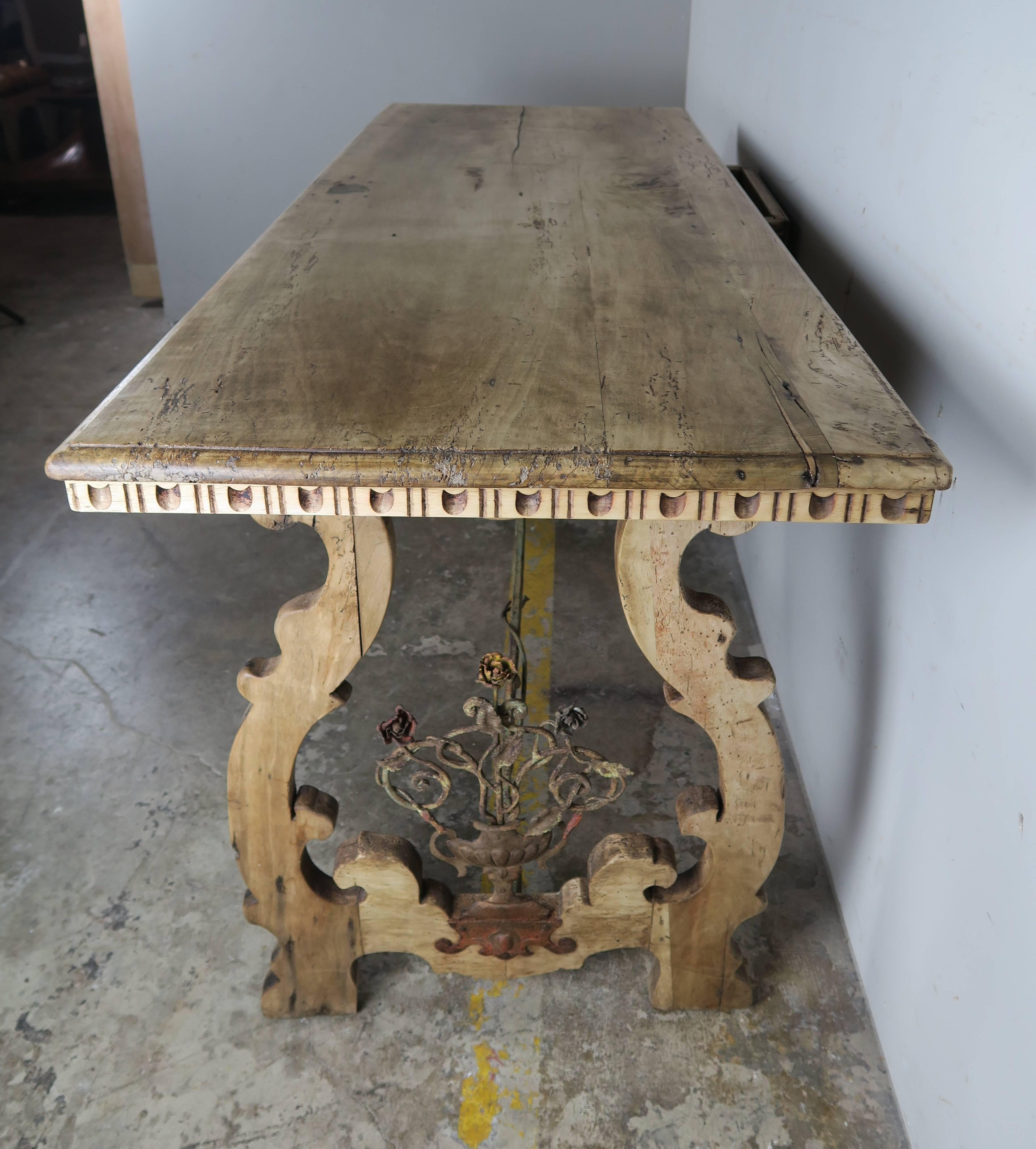 19th Century Natural Walnut and Wrought Iron Desk 2