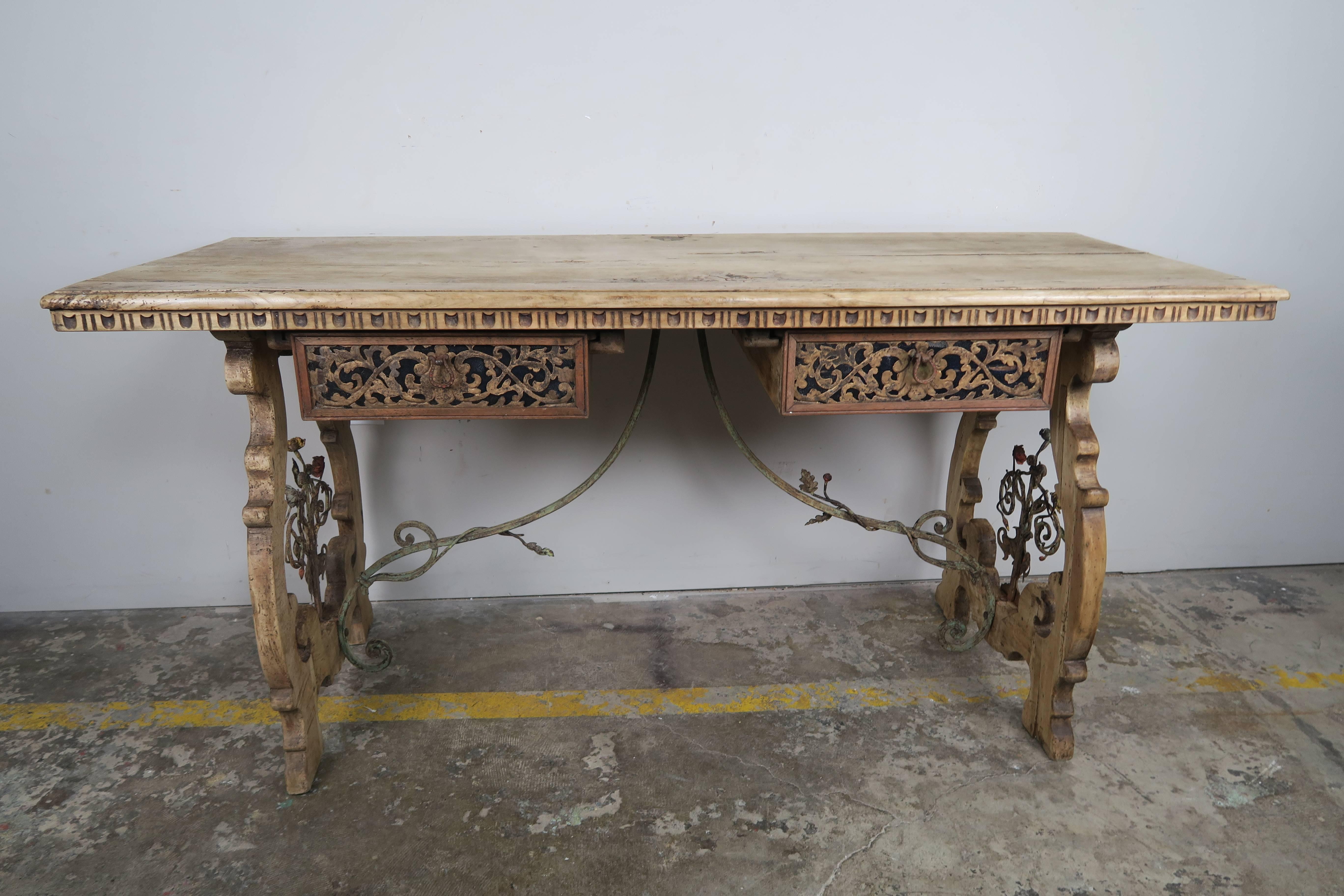 19th Century Natural Walnut and Wrought Iron Desk 4