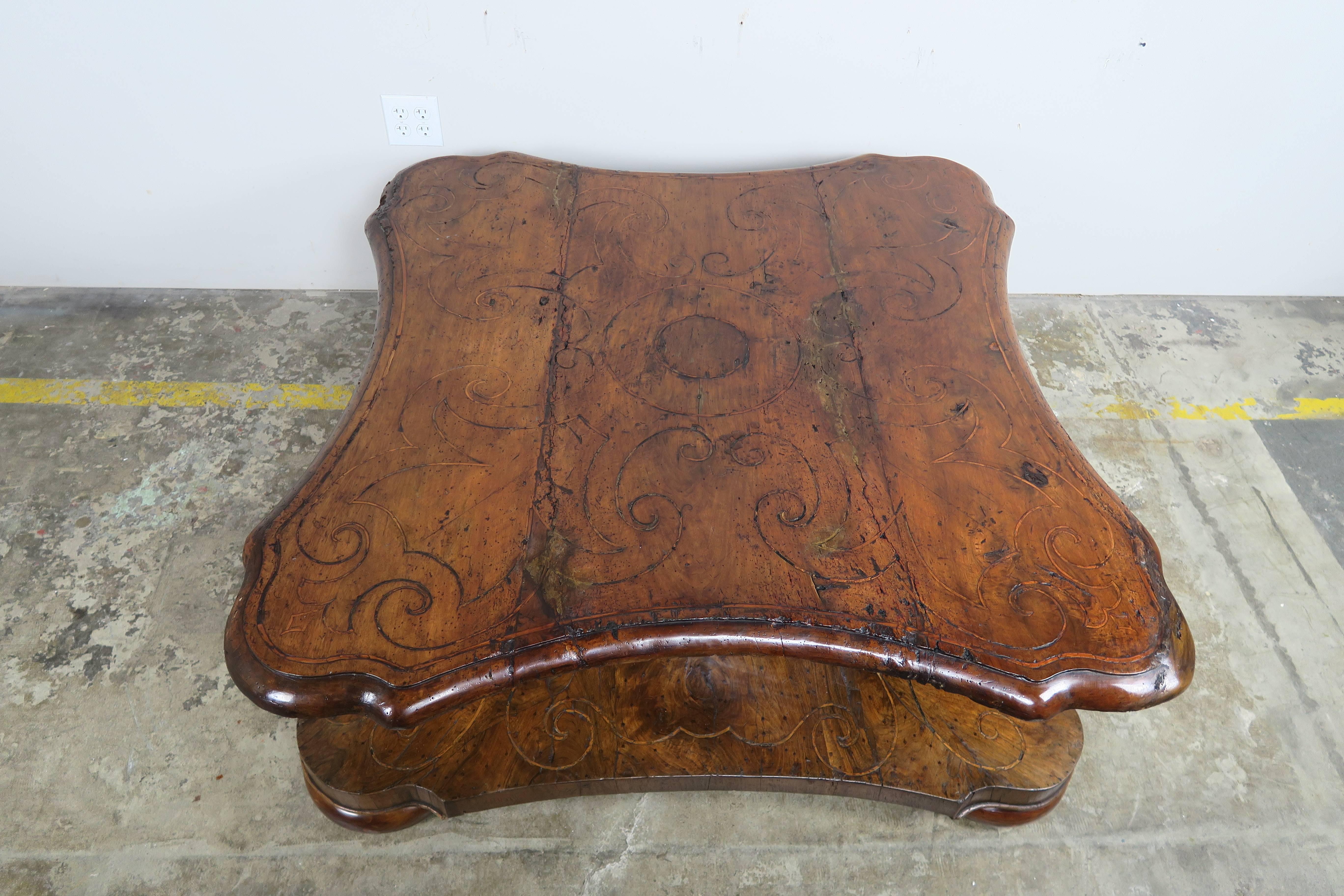 18th Century, Italian Inlaid Walnut Coffee Table 1