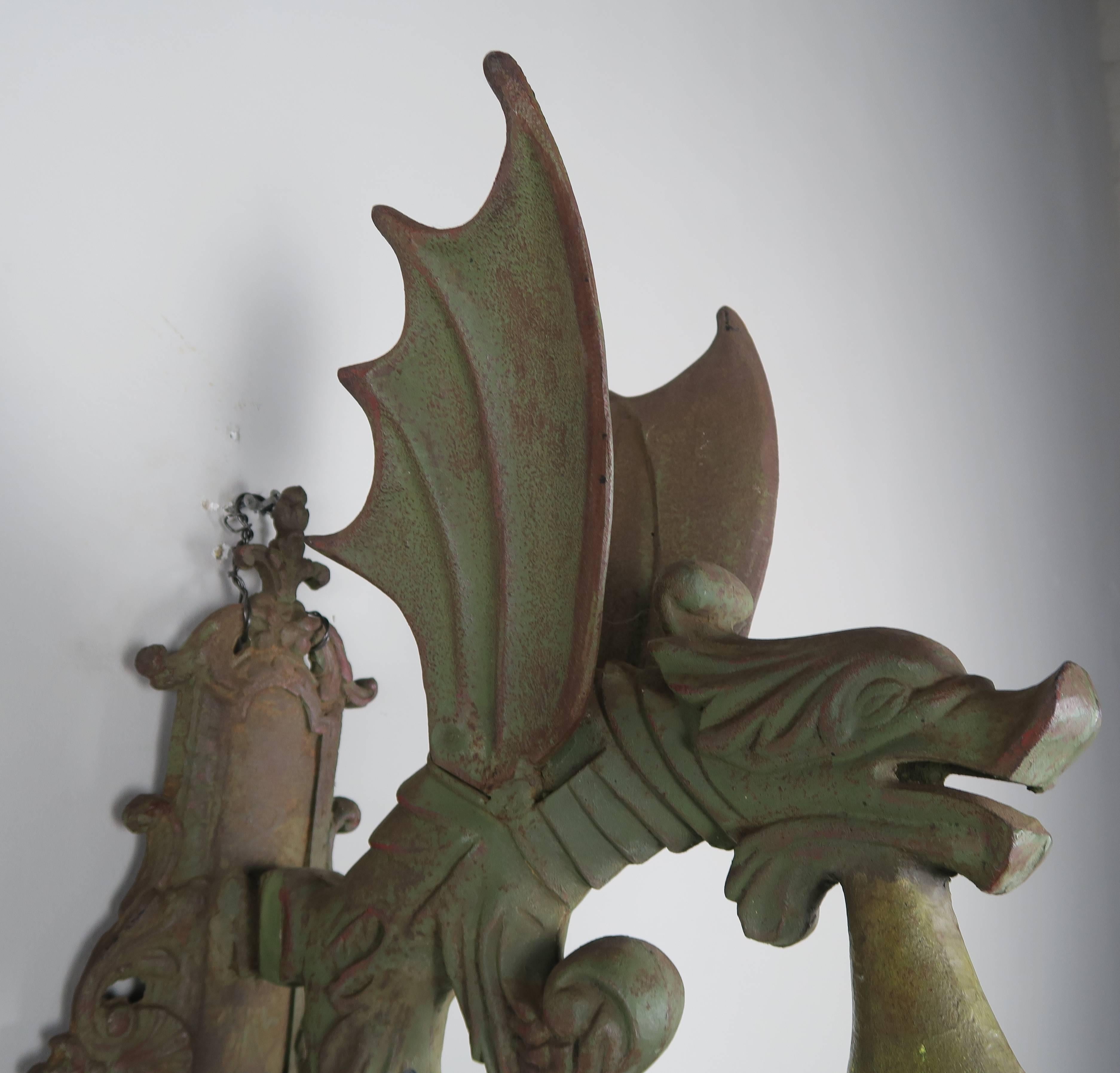 French Pair of Gothic Style Dragon Sconces with Glass Bulbs