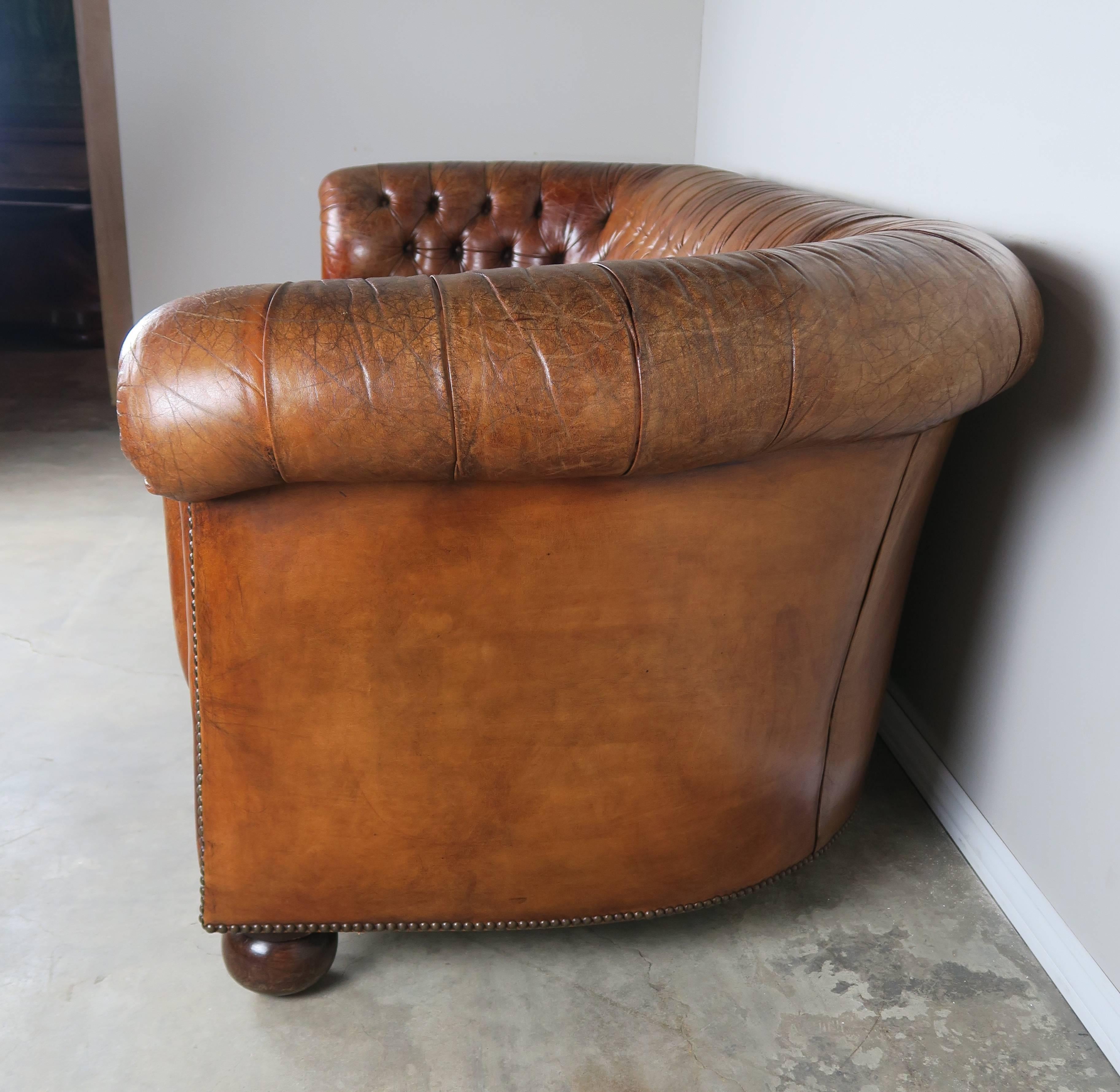 Mid-20th Century English Leather Chesterfield Sofa, circa 1940s