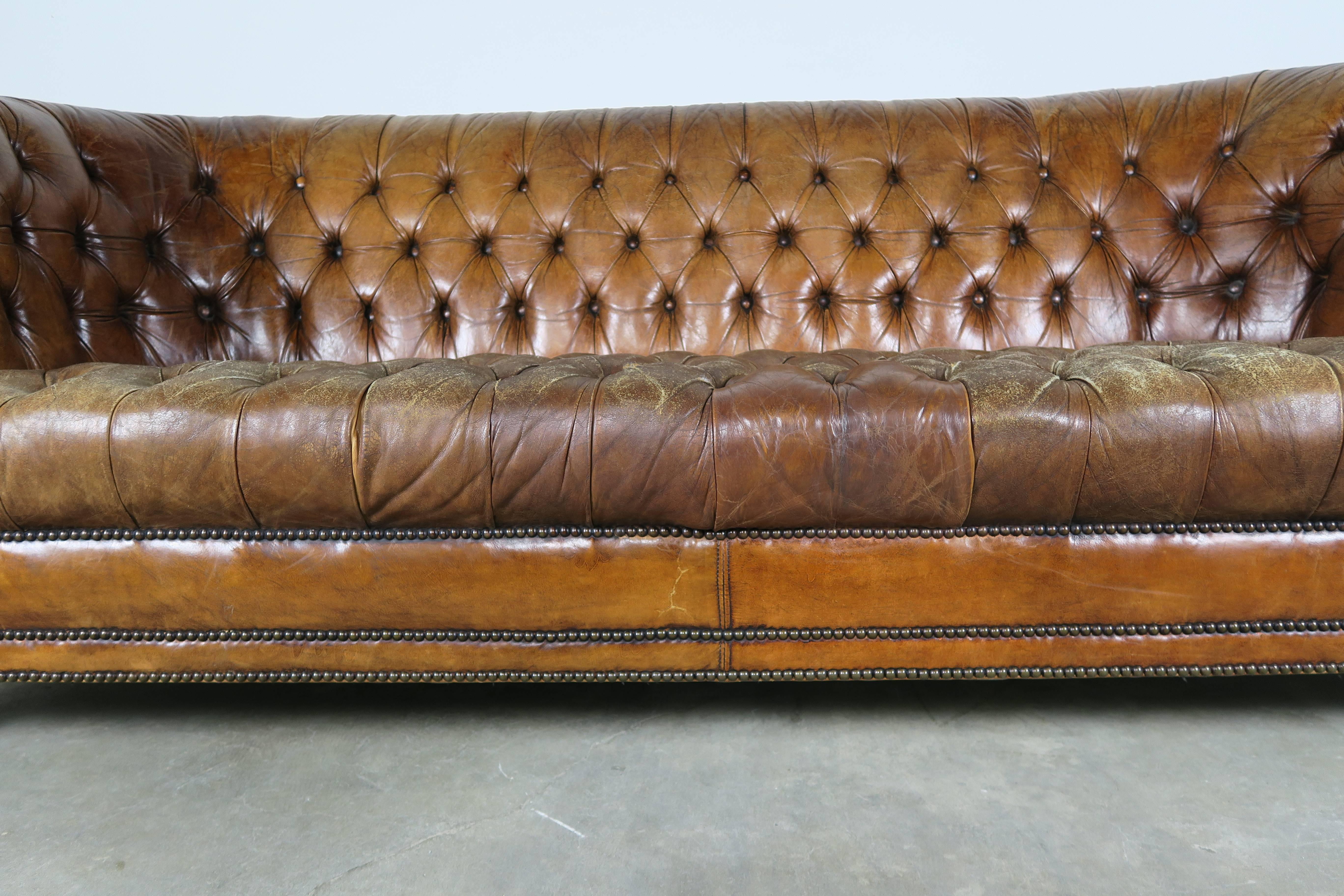 English Leather Chesterfield Sofa, circa 1940s 3