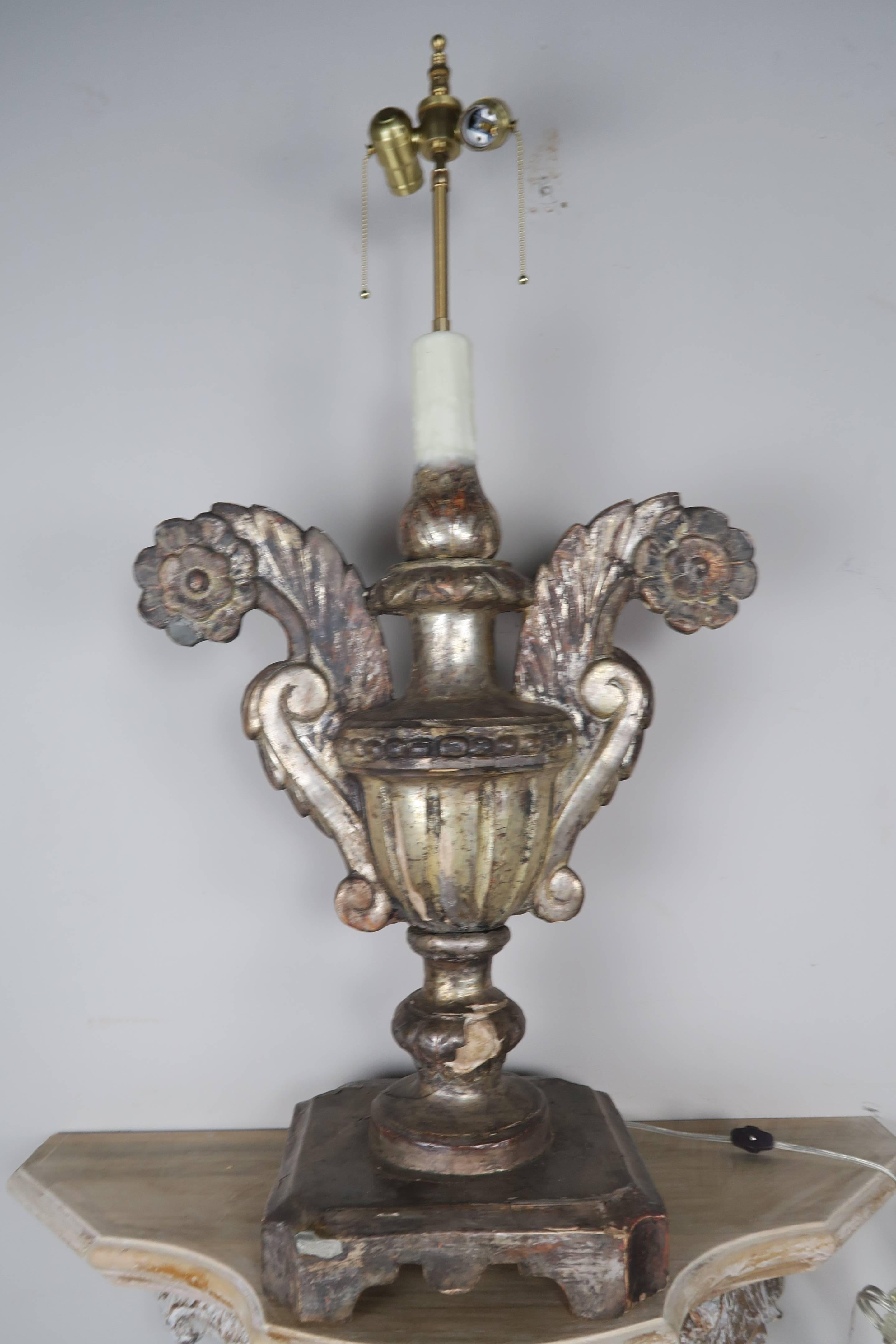 19th Century Silvered Urn Lamps with Linen Shades, Pair 2