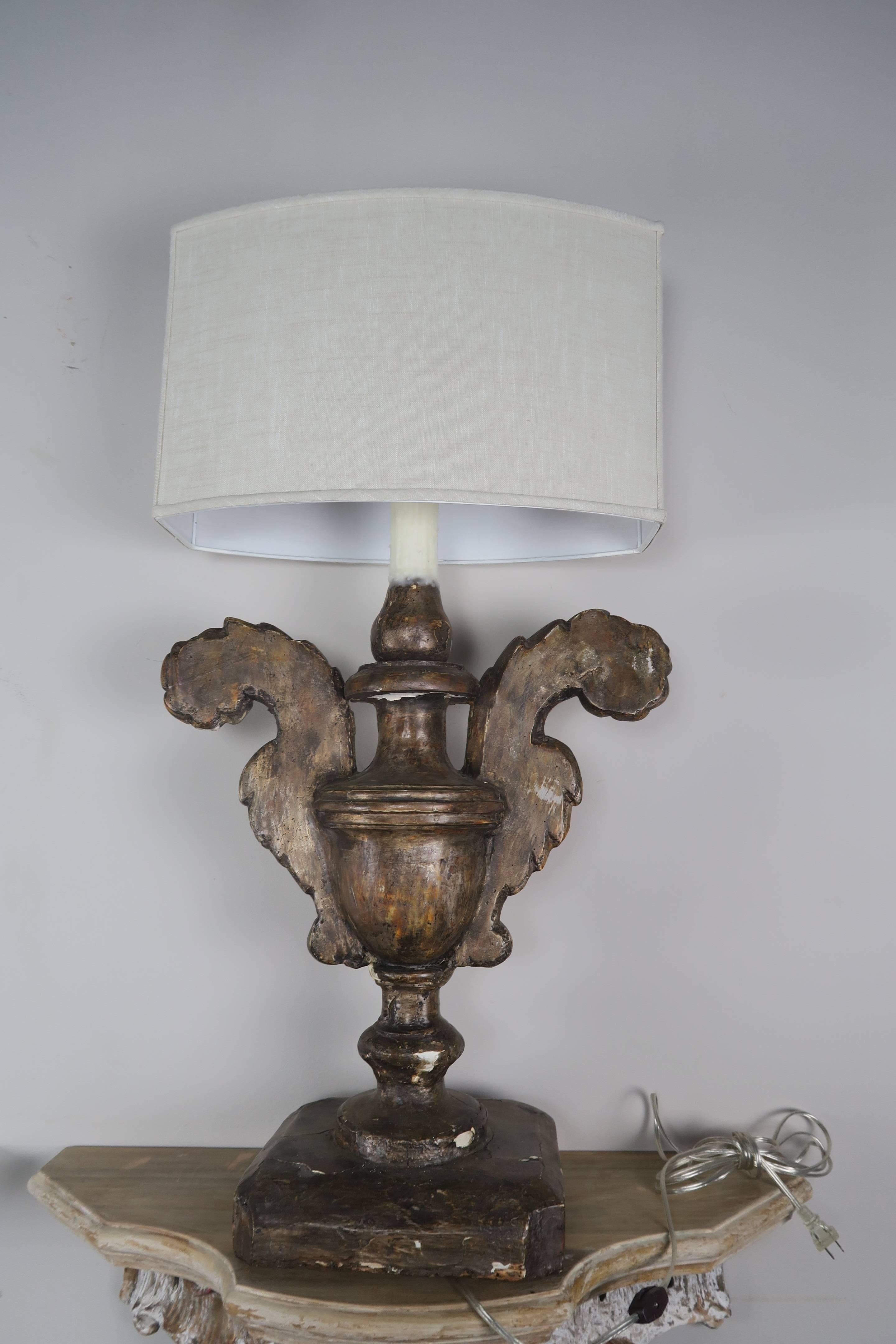 19th Century Silvered Urn Lamps with Linen Shades, Pair 4