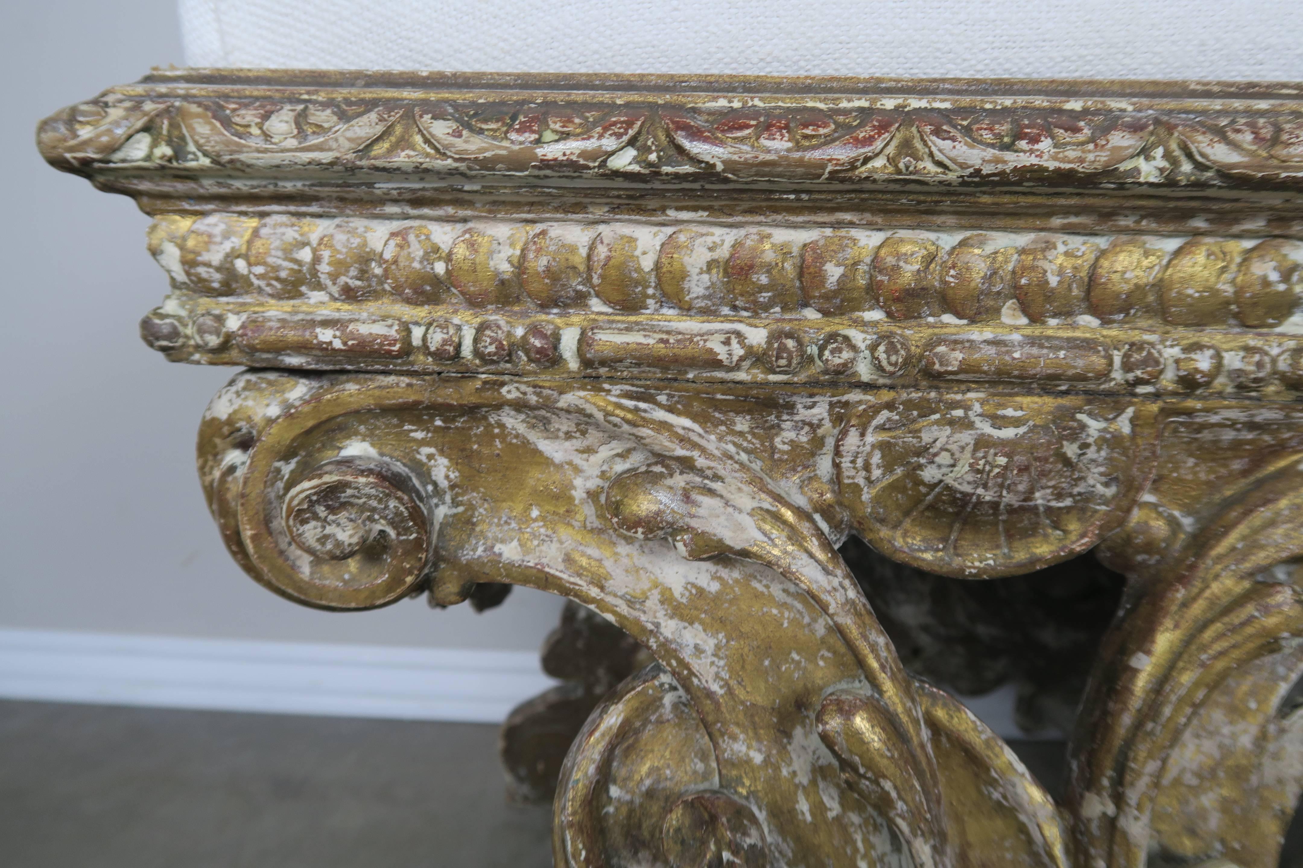 18th Century, Italian Baroque Style Giltwood Bench 1