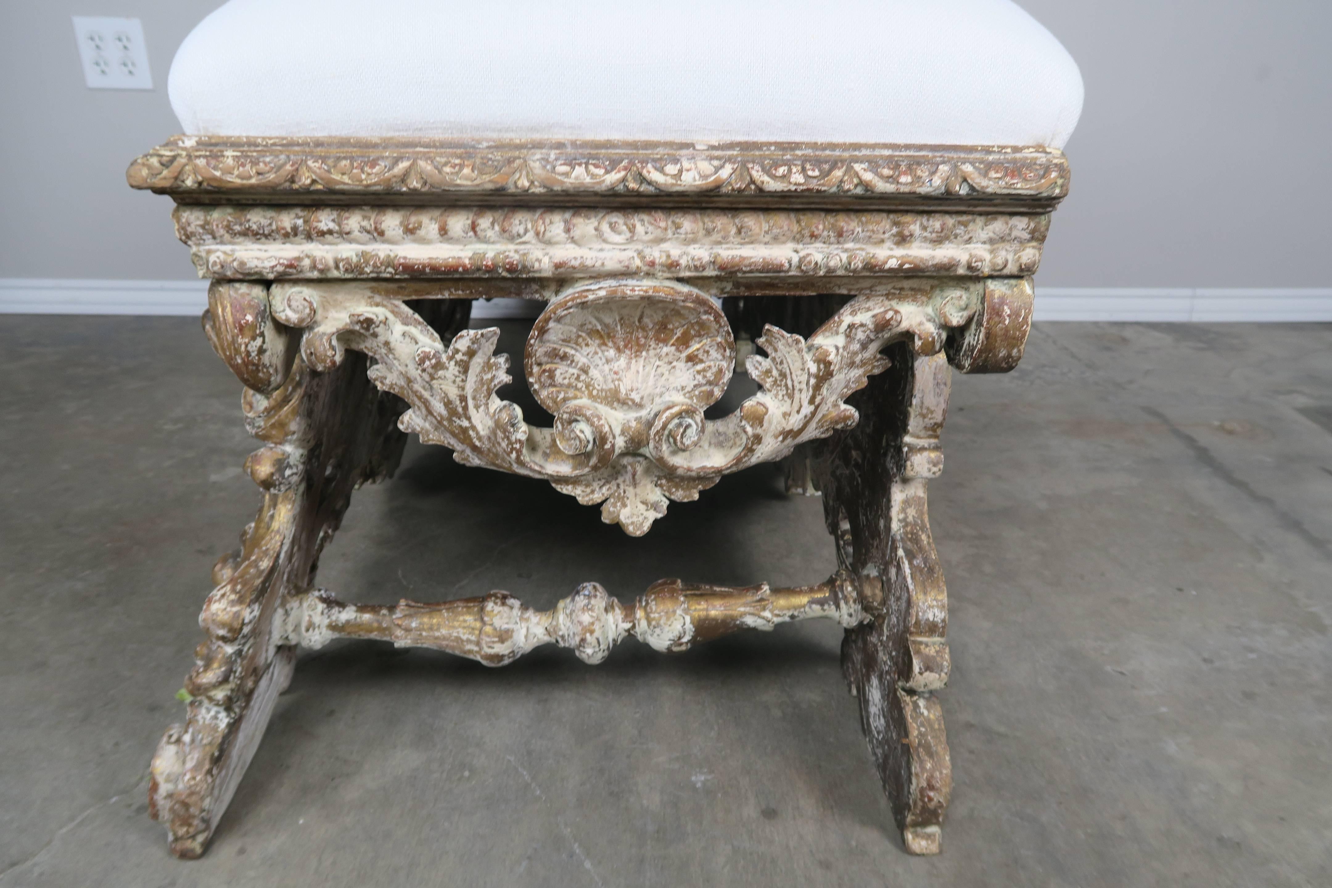 18th Century, Italian Baroque Style Giltwood Bench 5