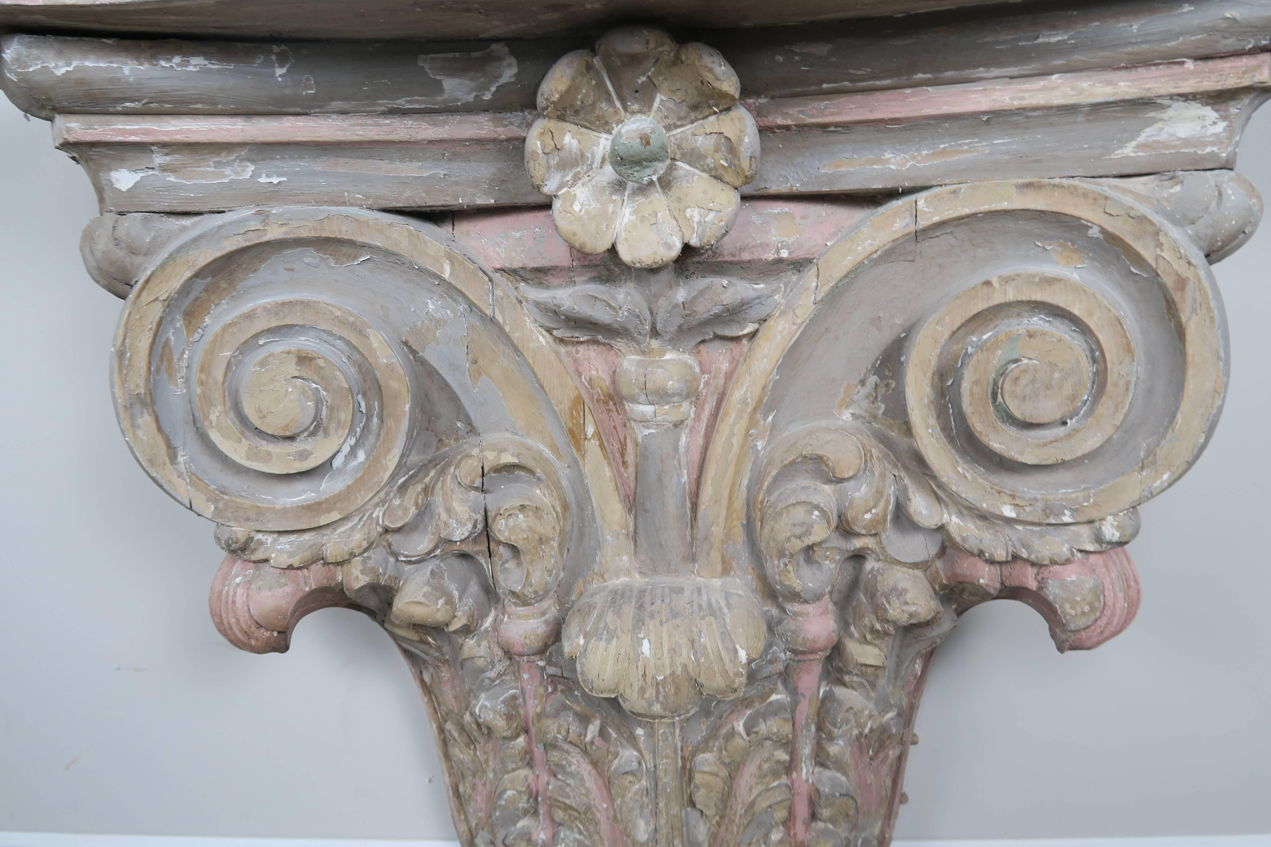 Neoclassical Italian Carved Painted Capital Console, circa 1930