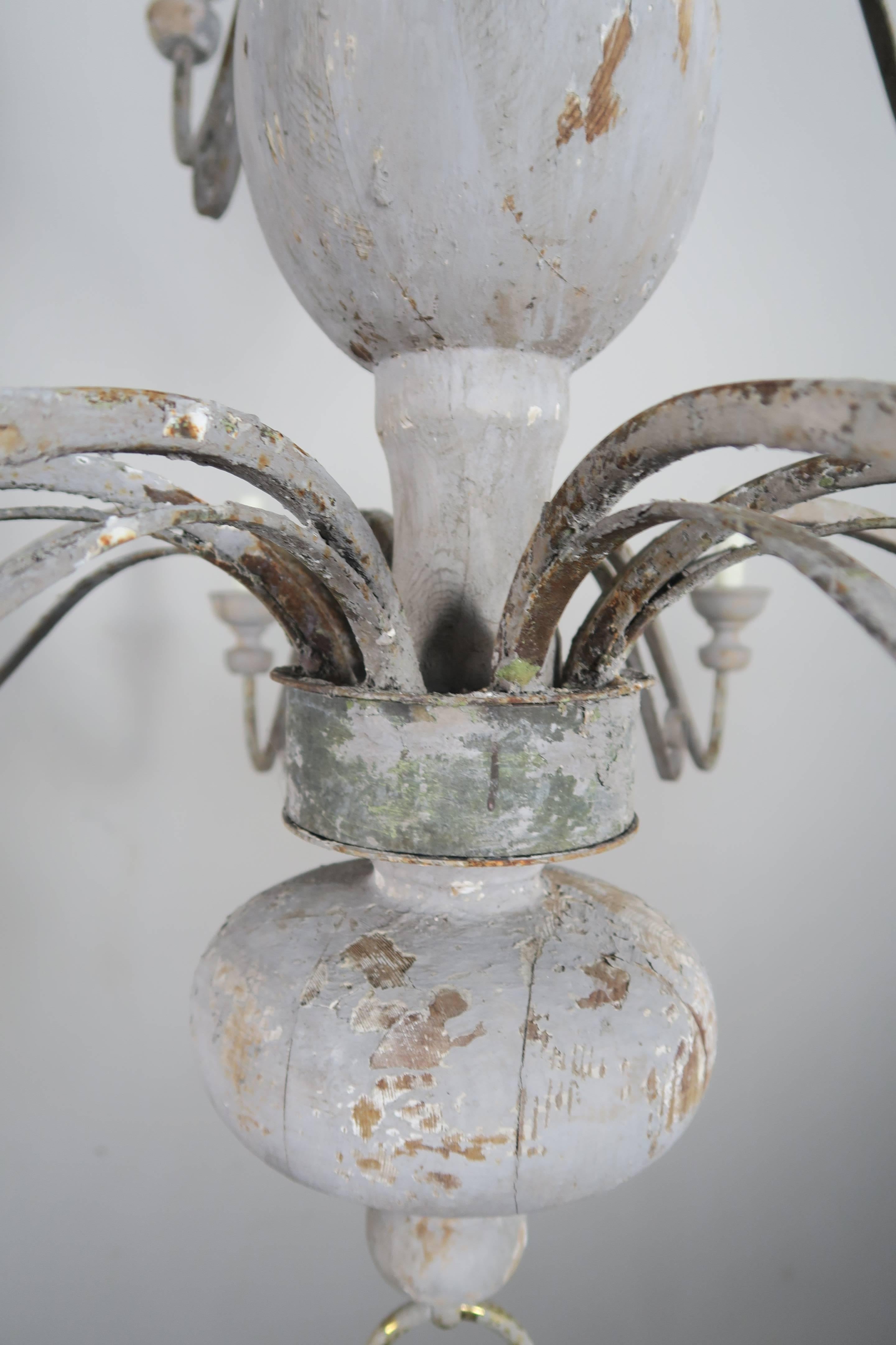 Monumental Swedish Painted Chandeliers, Pair In Distressed Condition In Los Angeles, CA