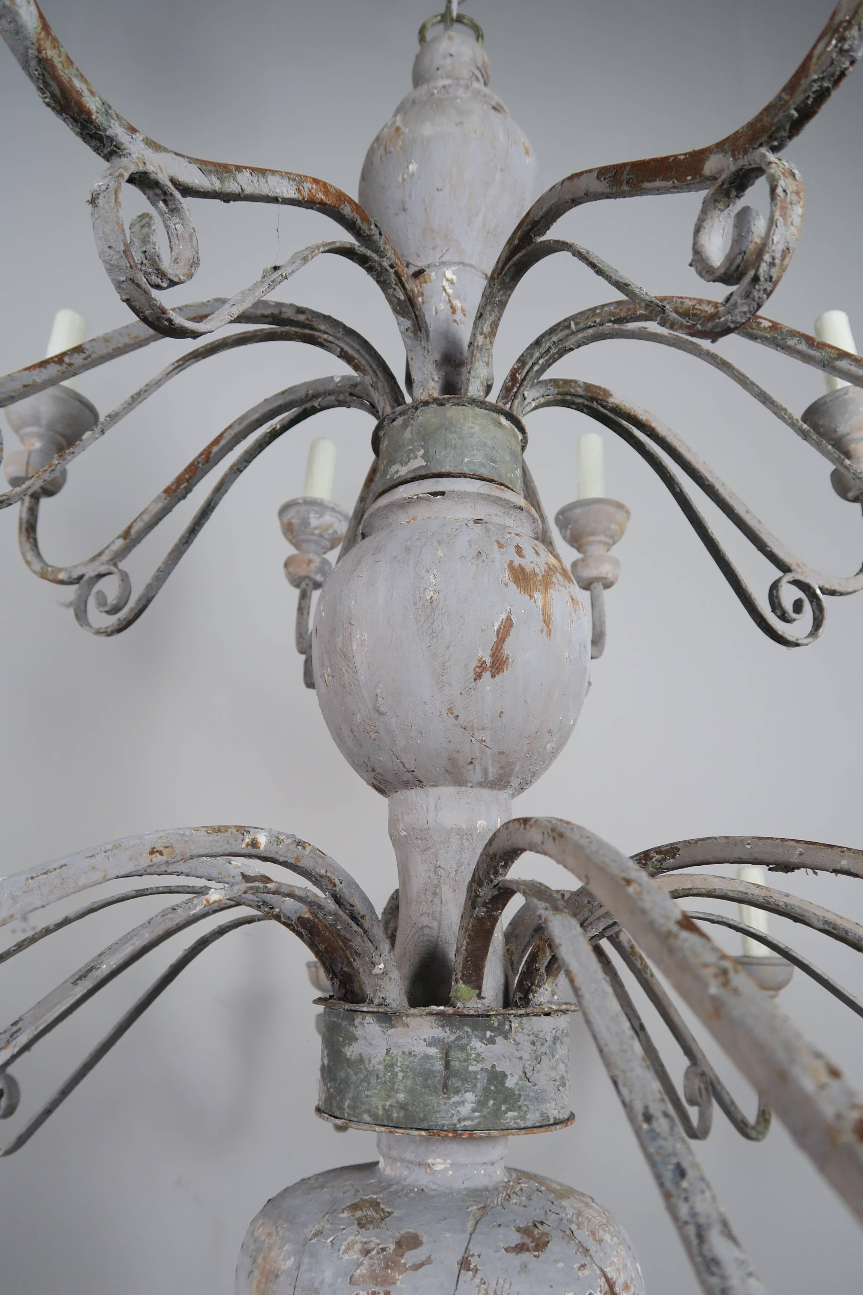 Mid-20th Century Monumental Swedish Painted Chandeliers, Pair