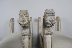 Pair of Lion Regency Style "X" Benches with Linen Seats