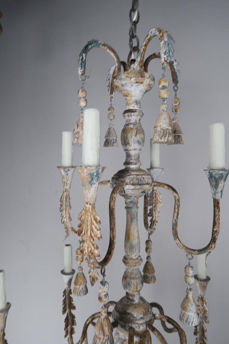 Pair Of Italian Wood Beaded Painted Chandeliers For At 1stdibs Pair Of Italian Wood Beaded Painted Chandeliers In Distressed Condition For Los Angeles