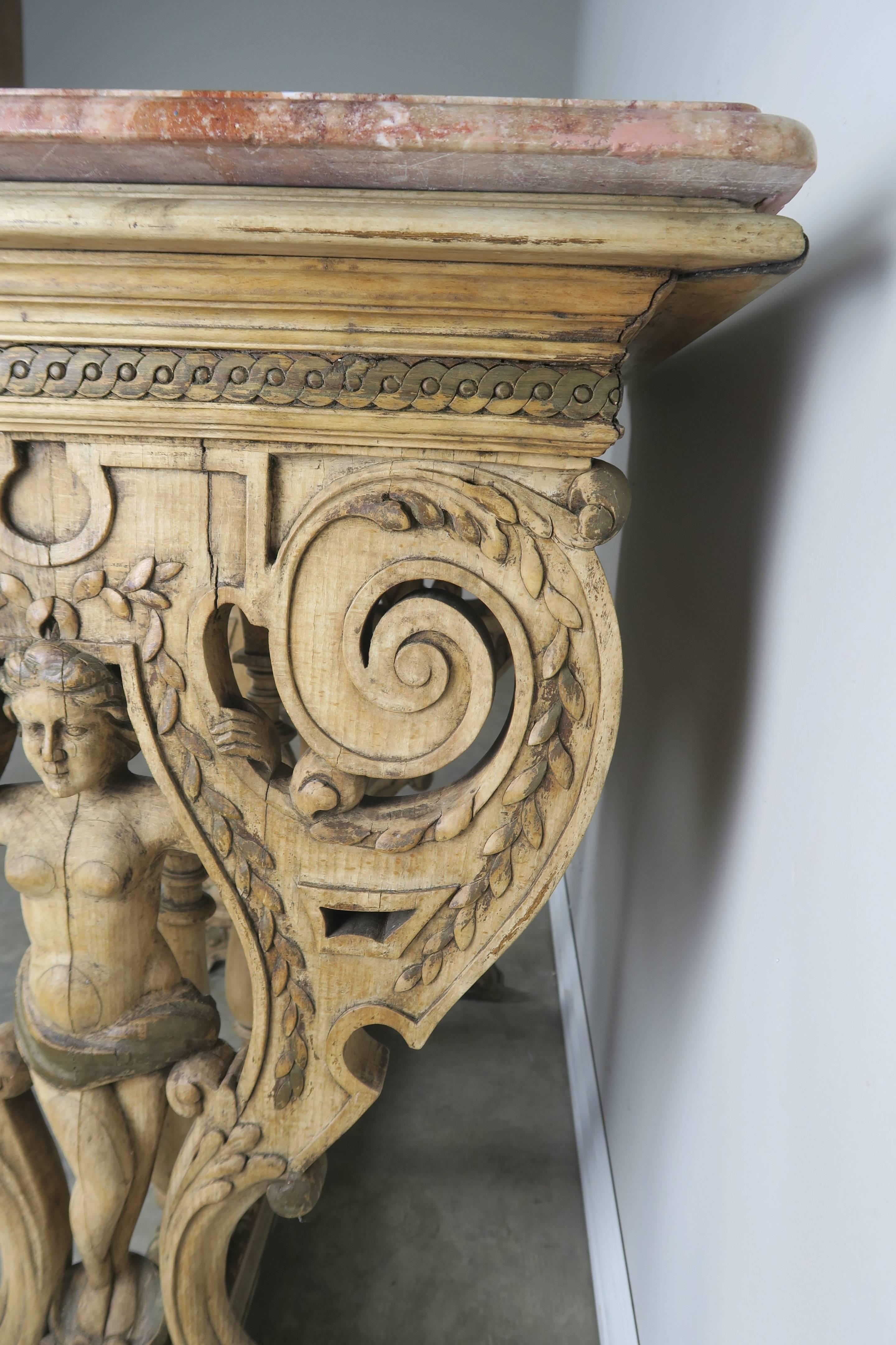 19th Century Carved Italian Walnut Figural Marble-Top Table 1