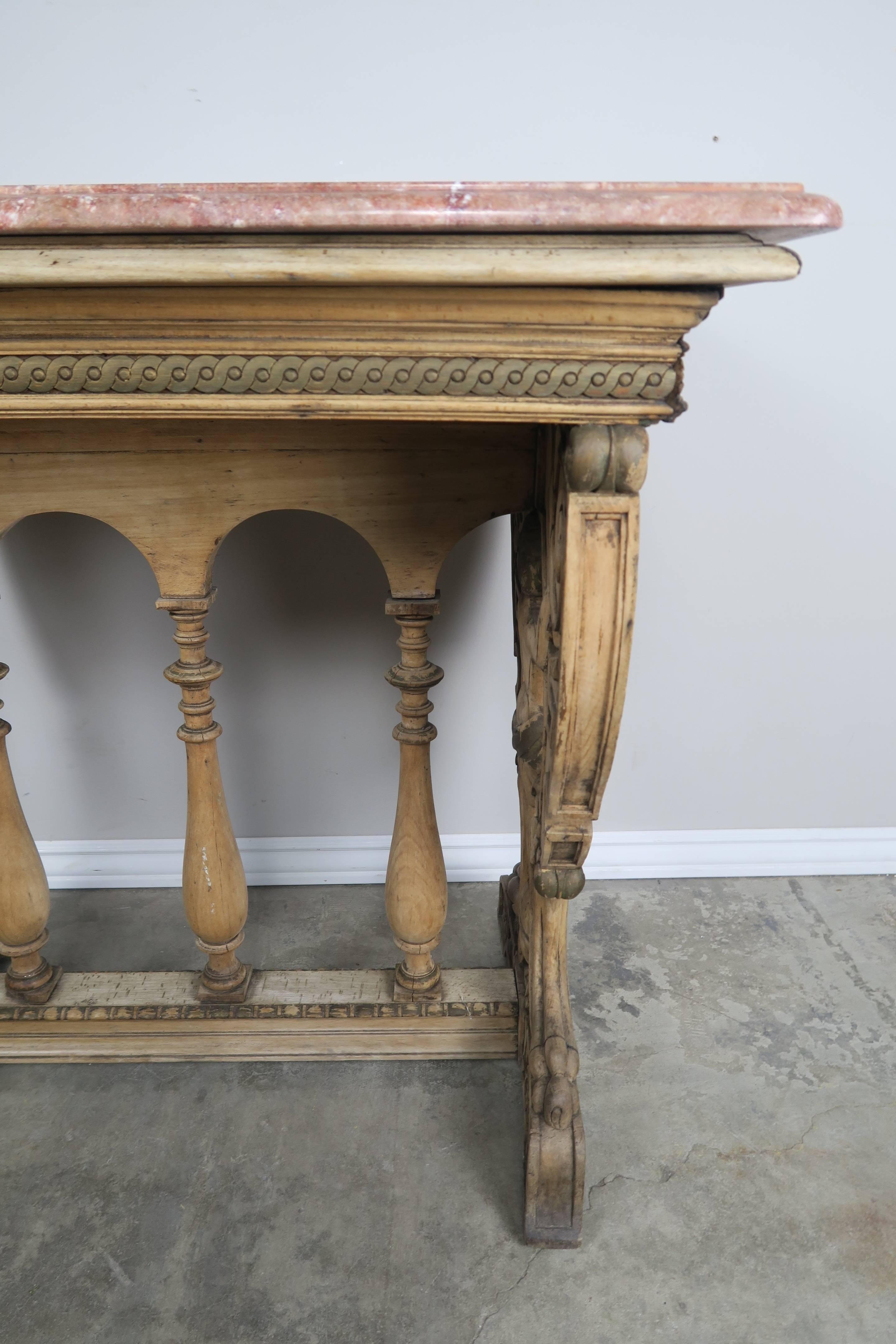 19th Century Carved Italian Walnut Figural Marble-Top Table 4