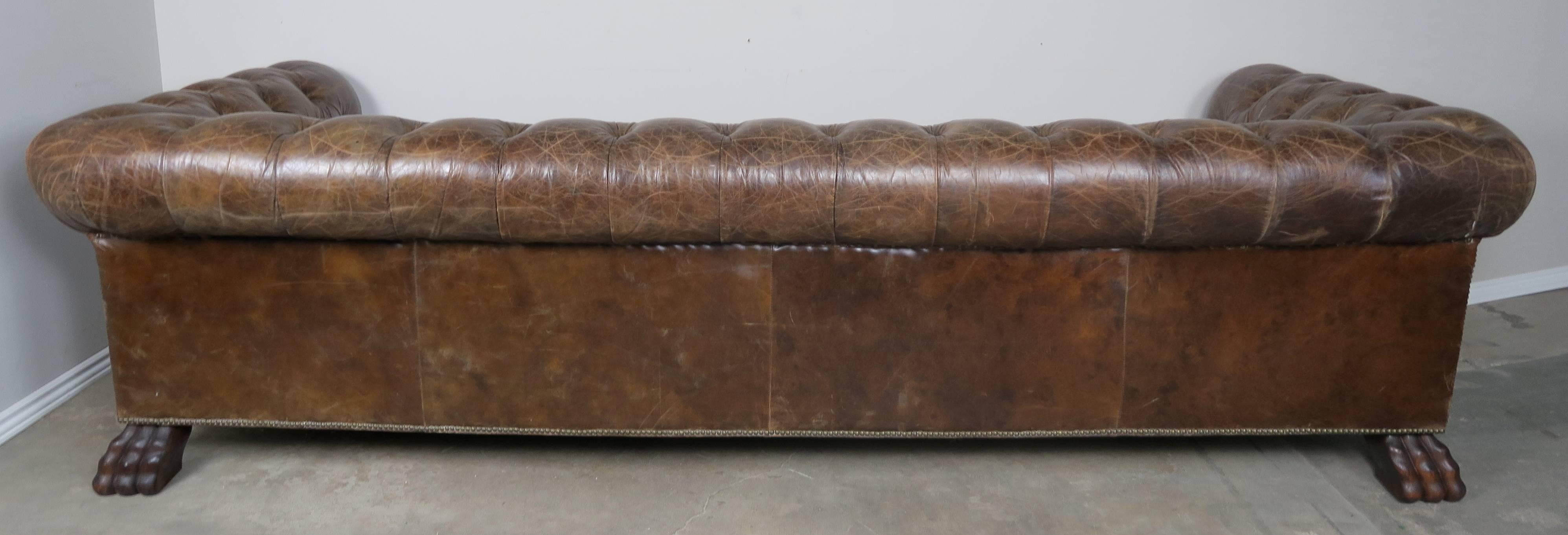 English Leather Tufted Chesterfield Style Sofa with Lion Paw Feet 2