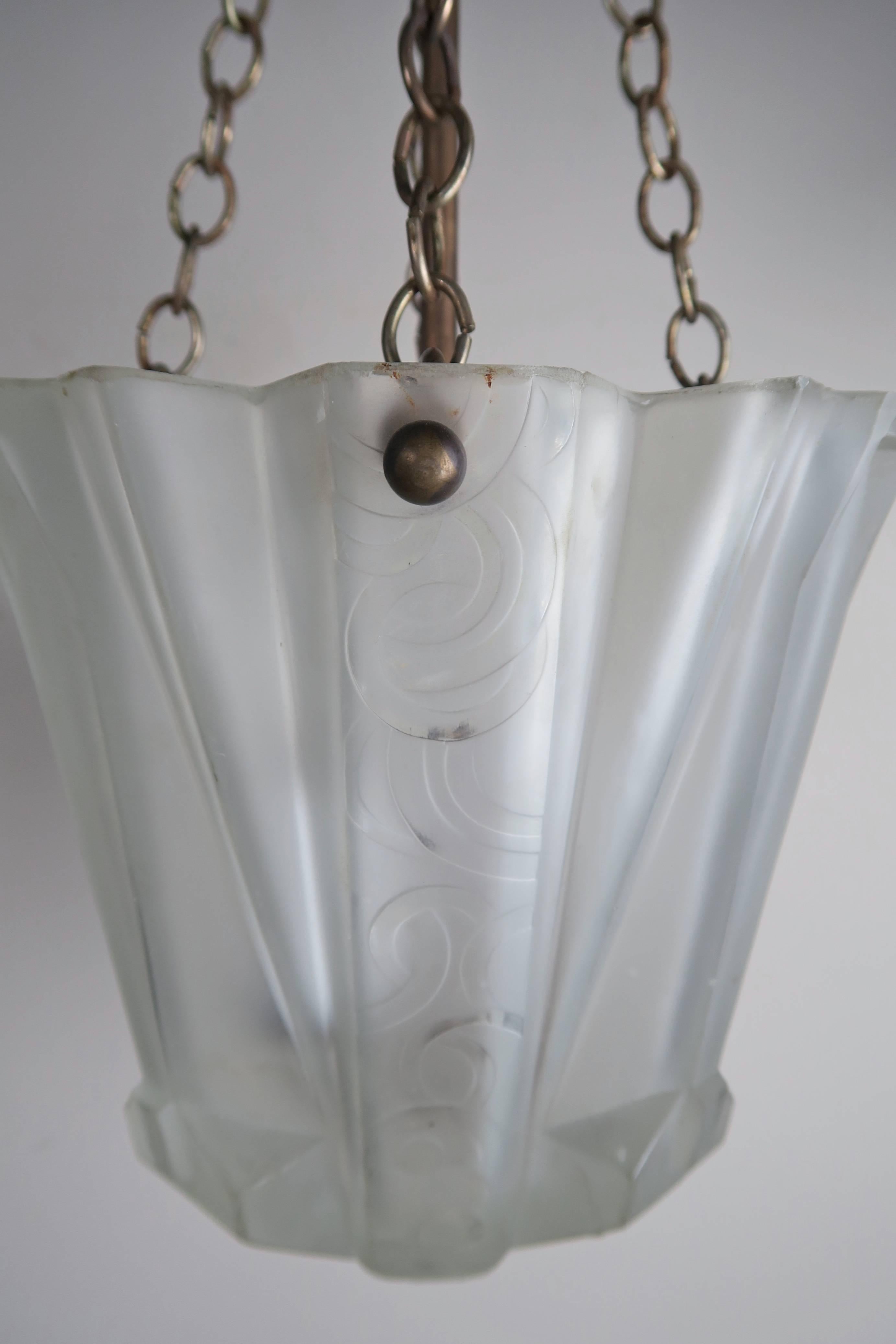 Brass Pair of Art Nouveau Hanging Light Fixtures
