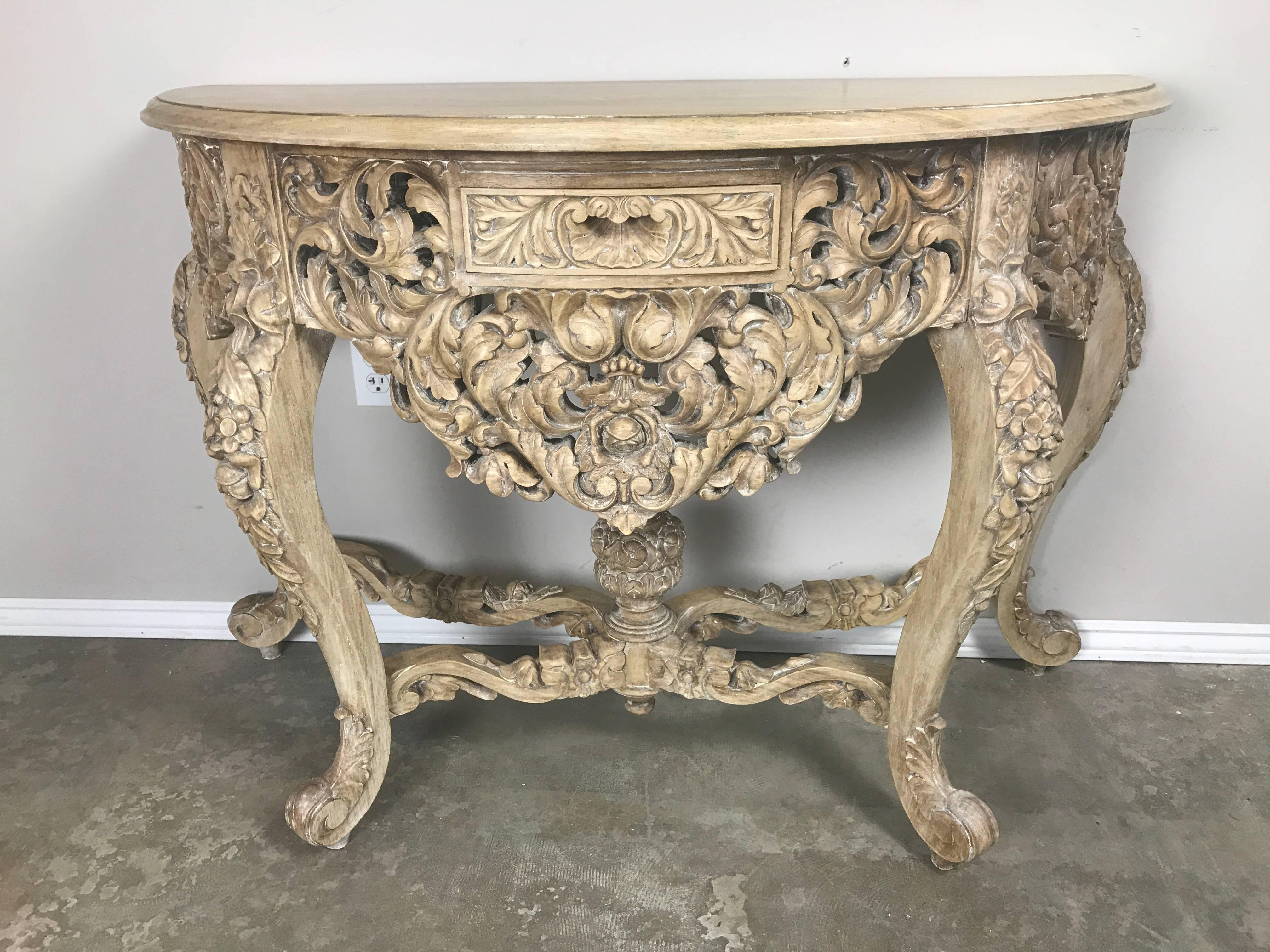 French Rococo Style Console with Centre Drawer, circa 1900 In Distressed Condition In Los Angeles, CA
