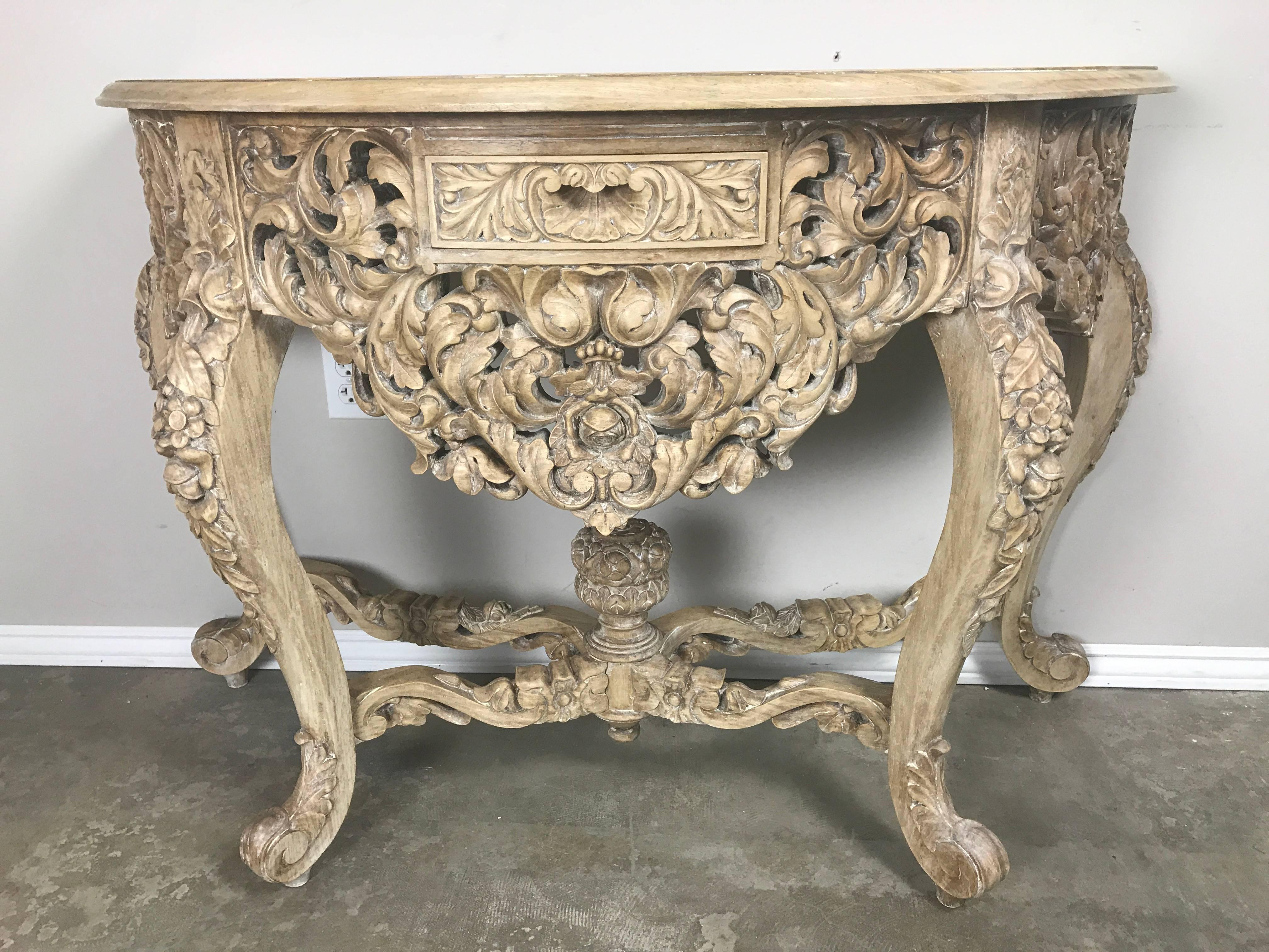 Hand-Carved French Rococo Style Console with Centre Drawer, circa 1900