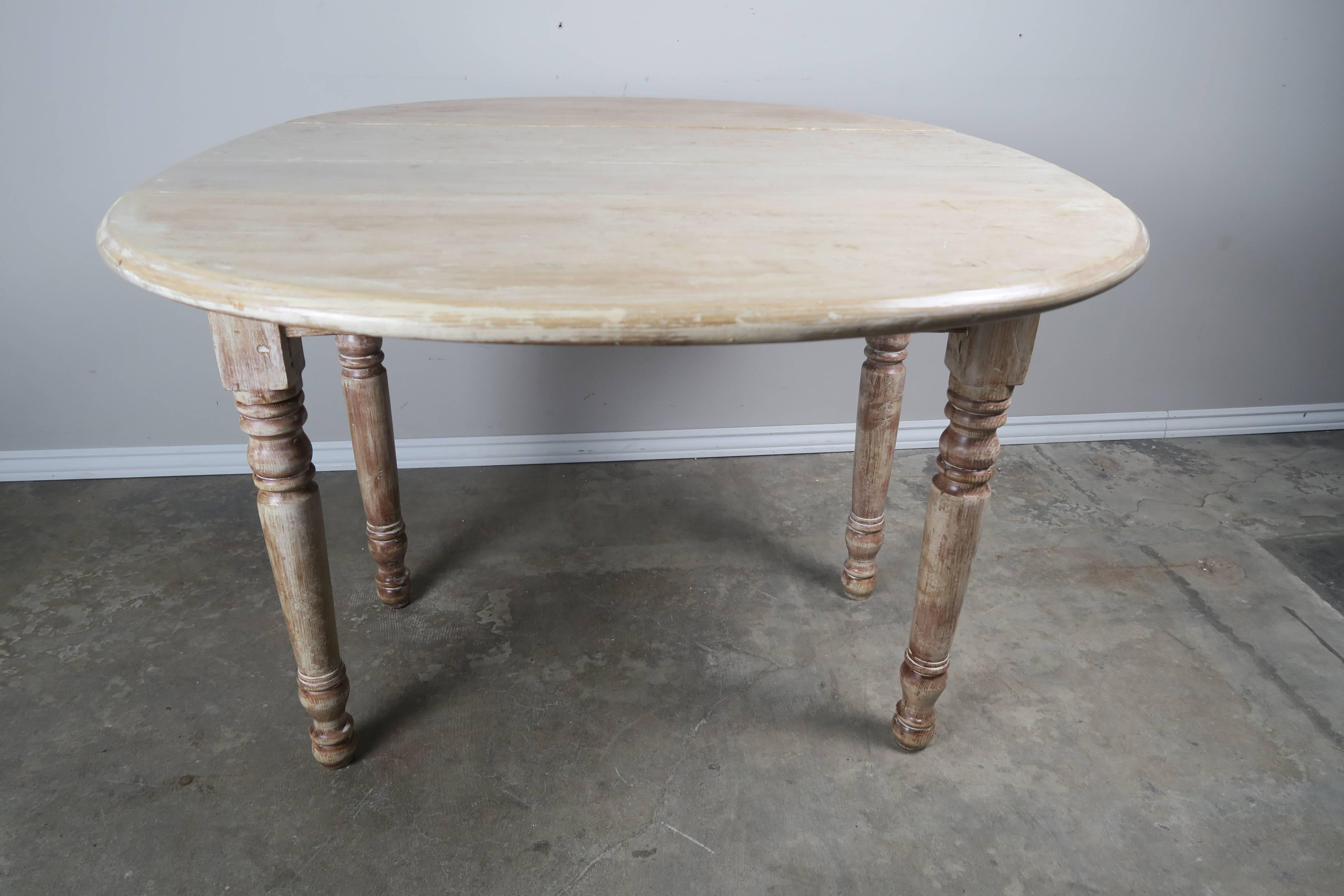 Late 19th Century English Drop-Leaf Table with Natural Washed Finish