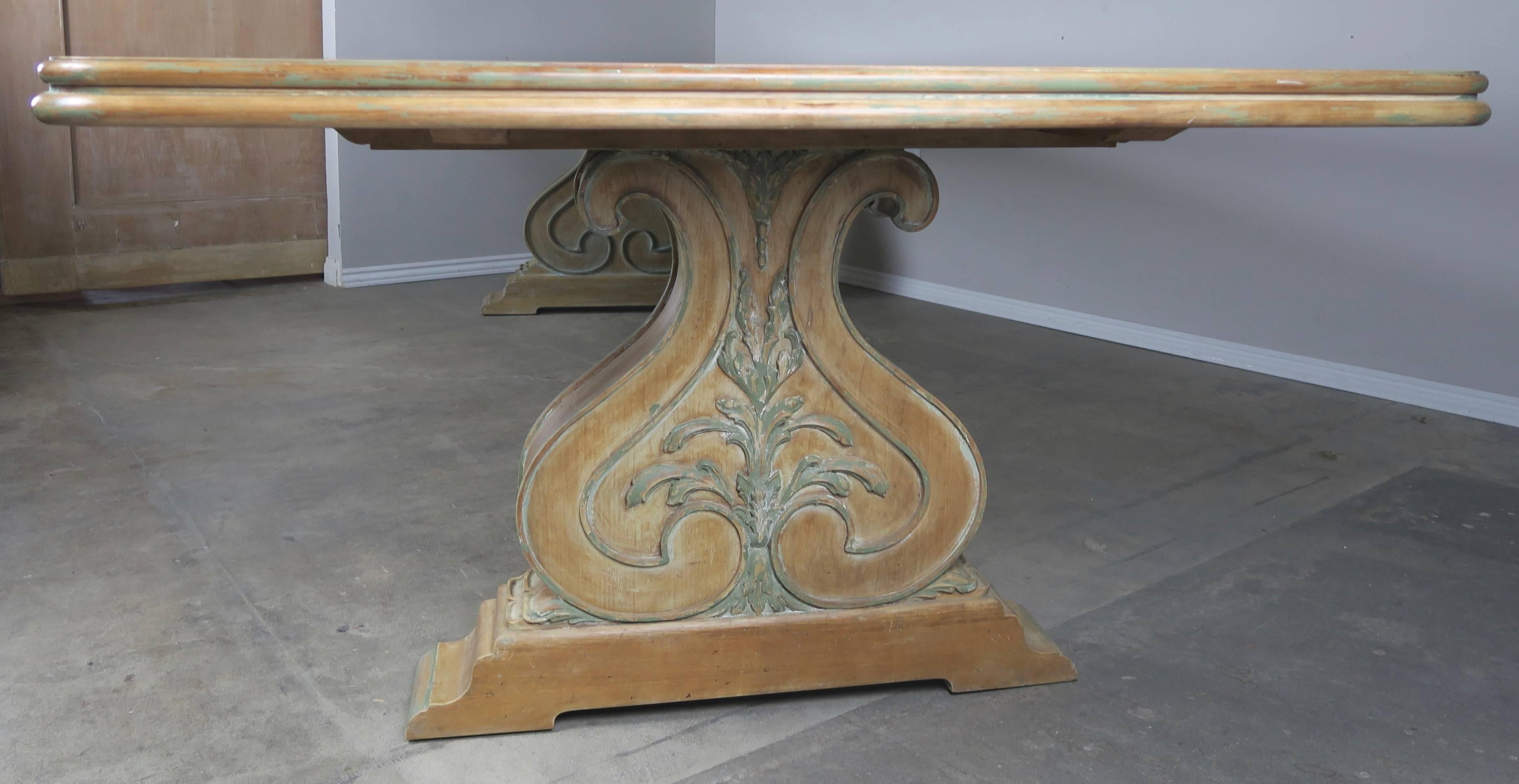 Hand-Painted Italian Carved and Painted Dining Room Table, circa 1930s