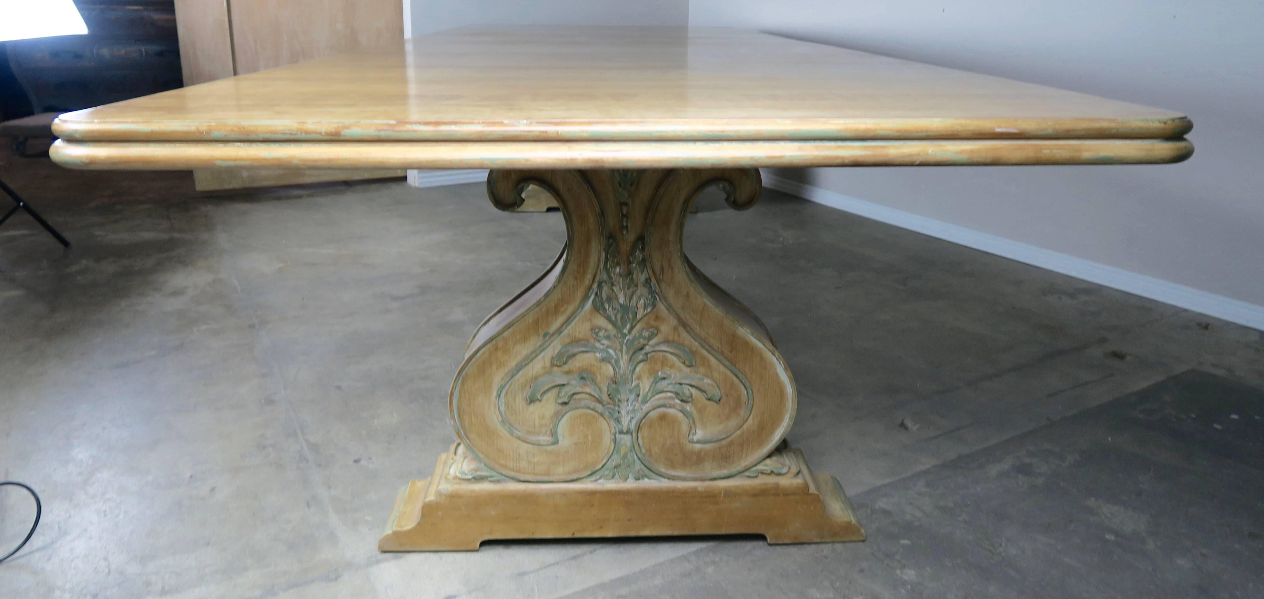 Italian Carved and Painted Dining Room Table, circa 1930s In Distressed Condition In Los Angeles, CA