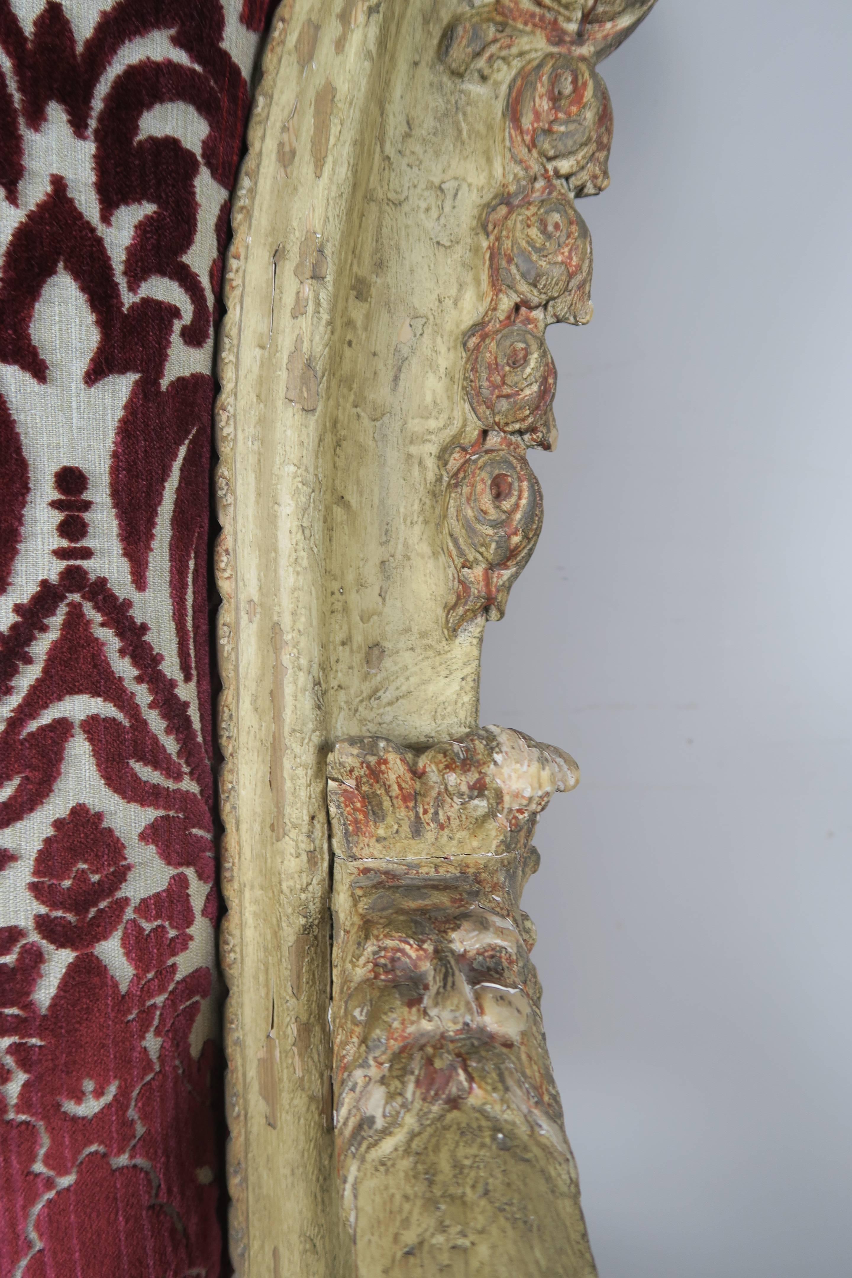 Monumental Carved Venetian Painted Armchairs, Pair In Distressed Condition In Los Angeles, CA