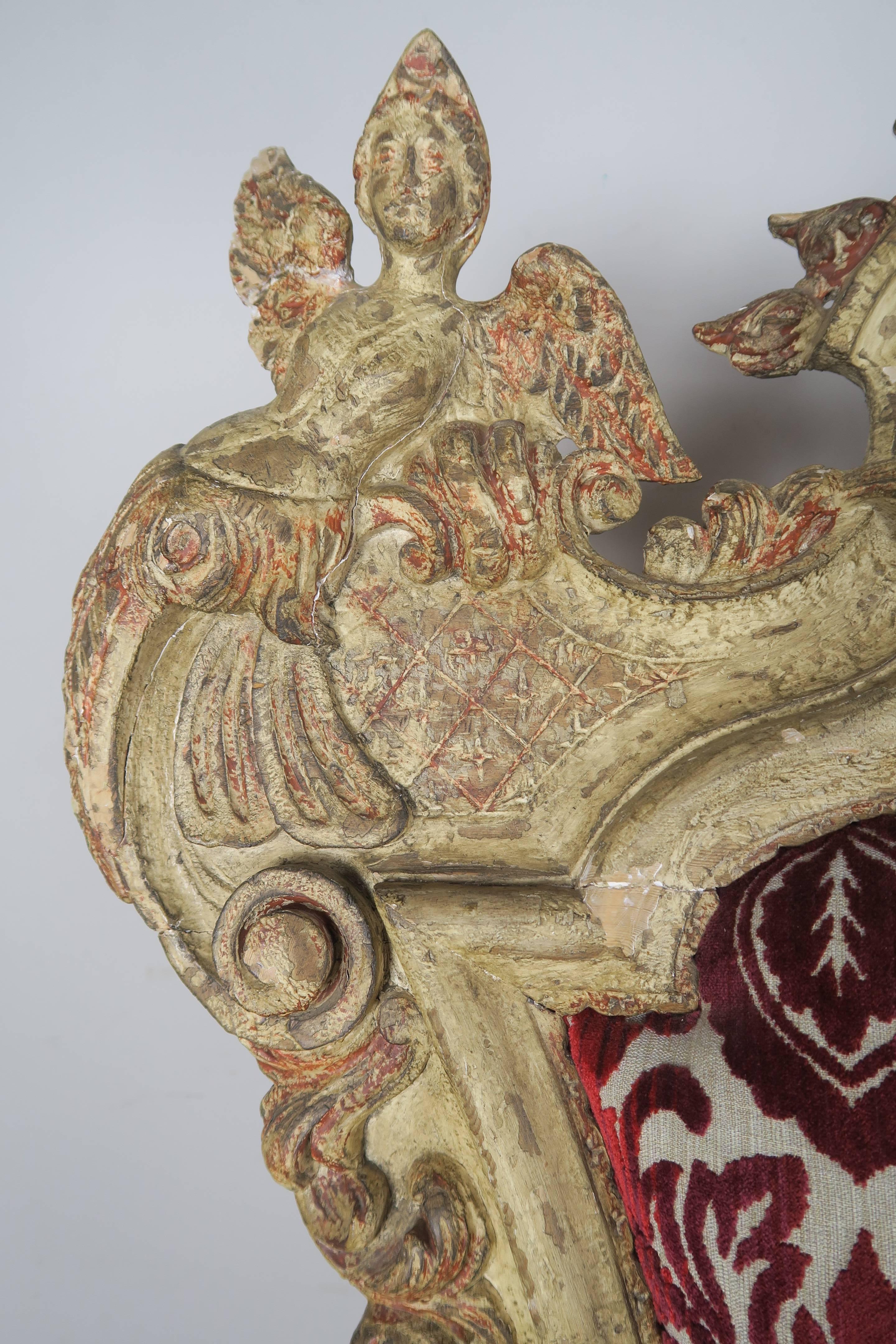 19th Century Monumental Carved Venetian Painted Armchairs, Pair