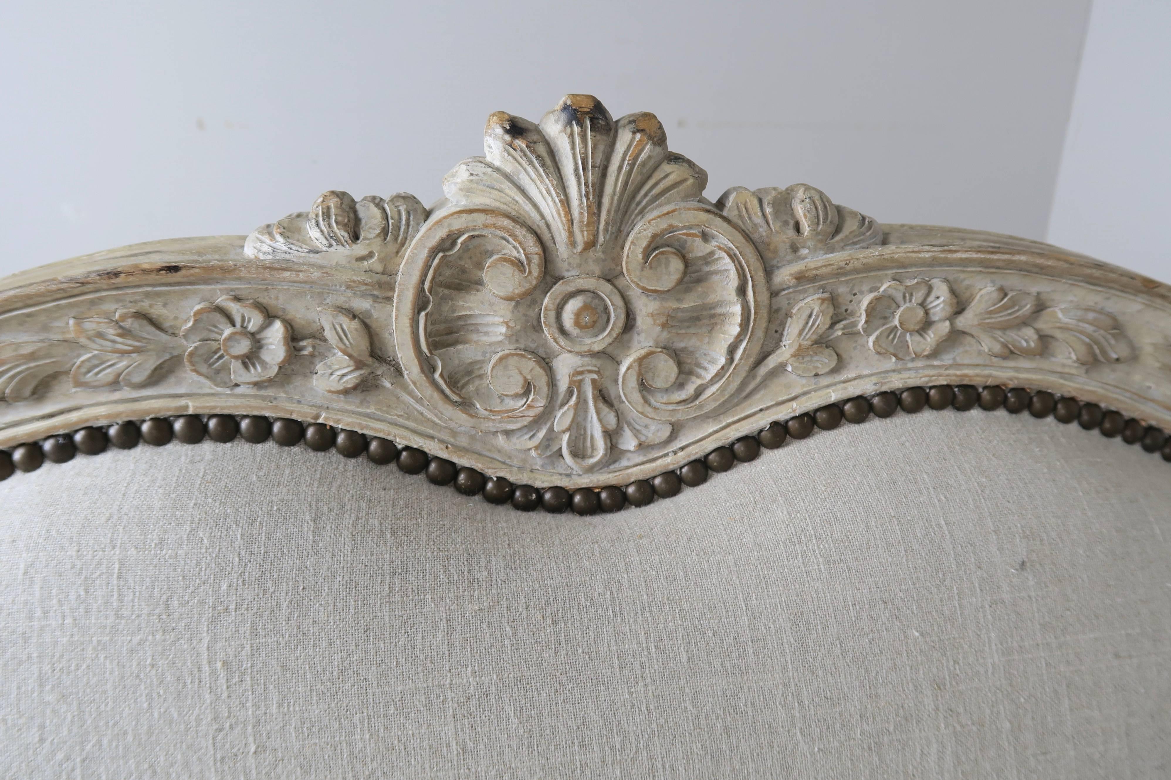 Mid-20th Century French Louis XV Style White Washed Linen Daybed