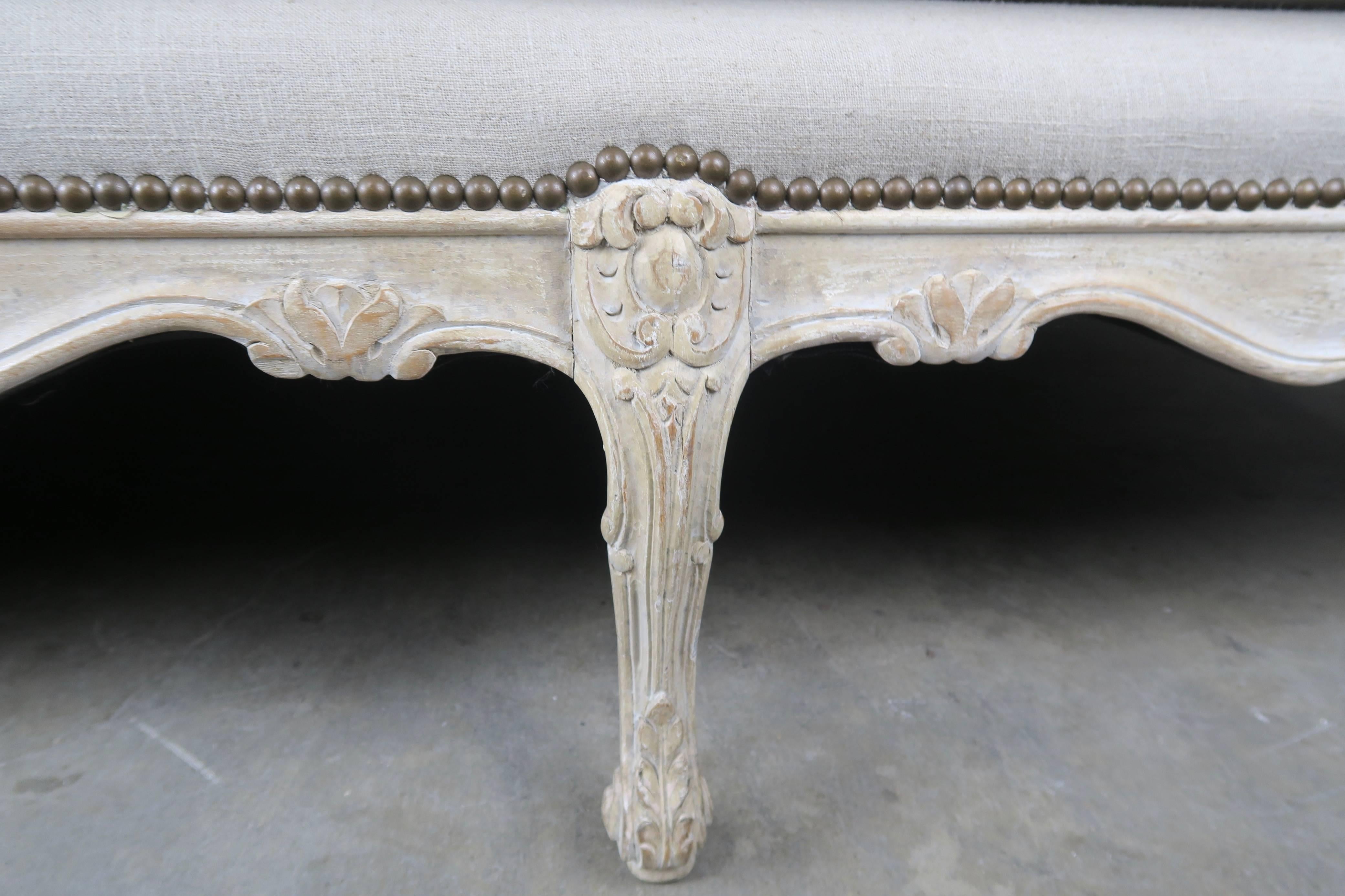 Wood French Louis XV Style White Washed Linen Daybed