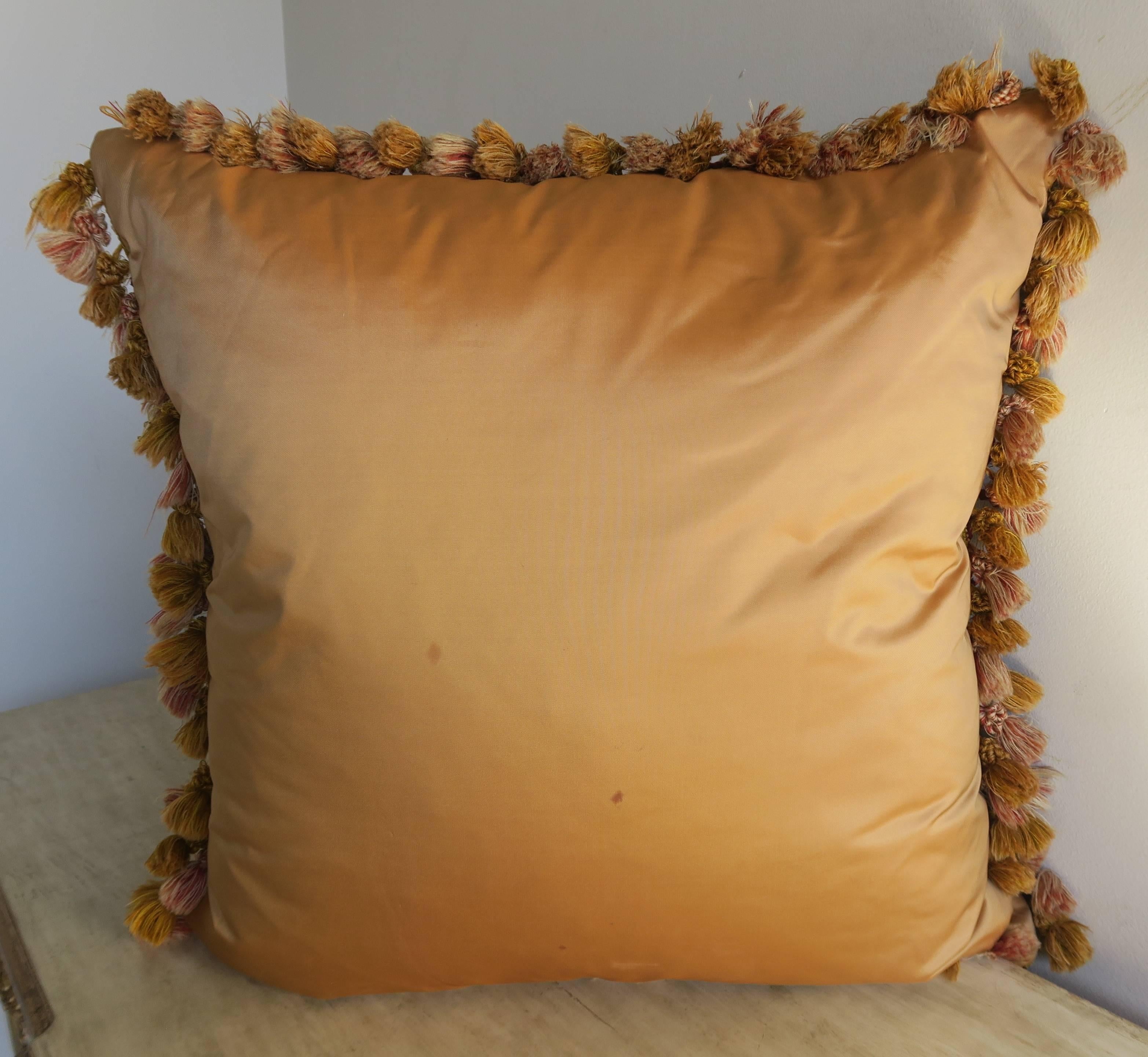 19th Century Antique Silk Velvet Embroidered Pillows, Pair